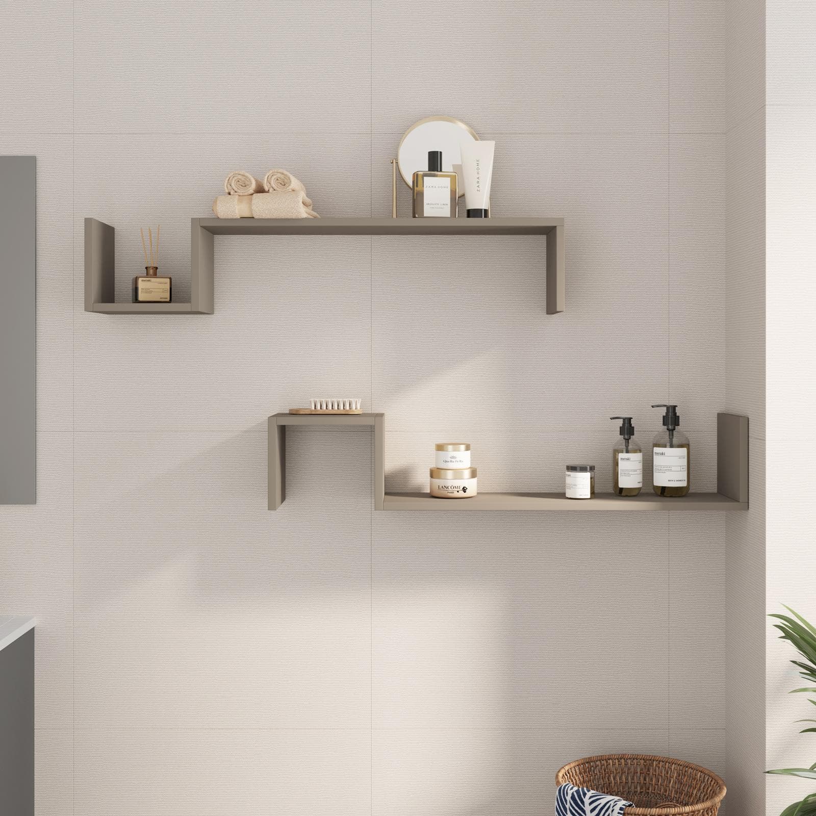 Set 2 mensole bagno 90x17,5 cm in legno tortora - Tetris