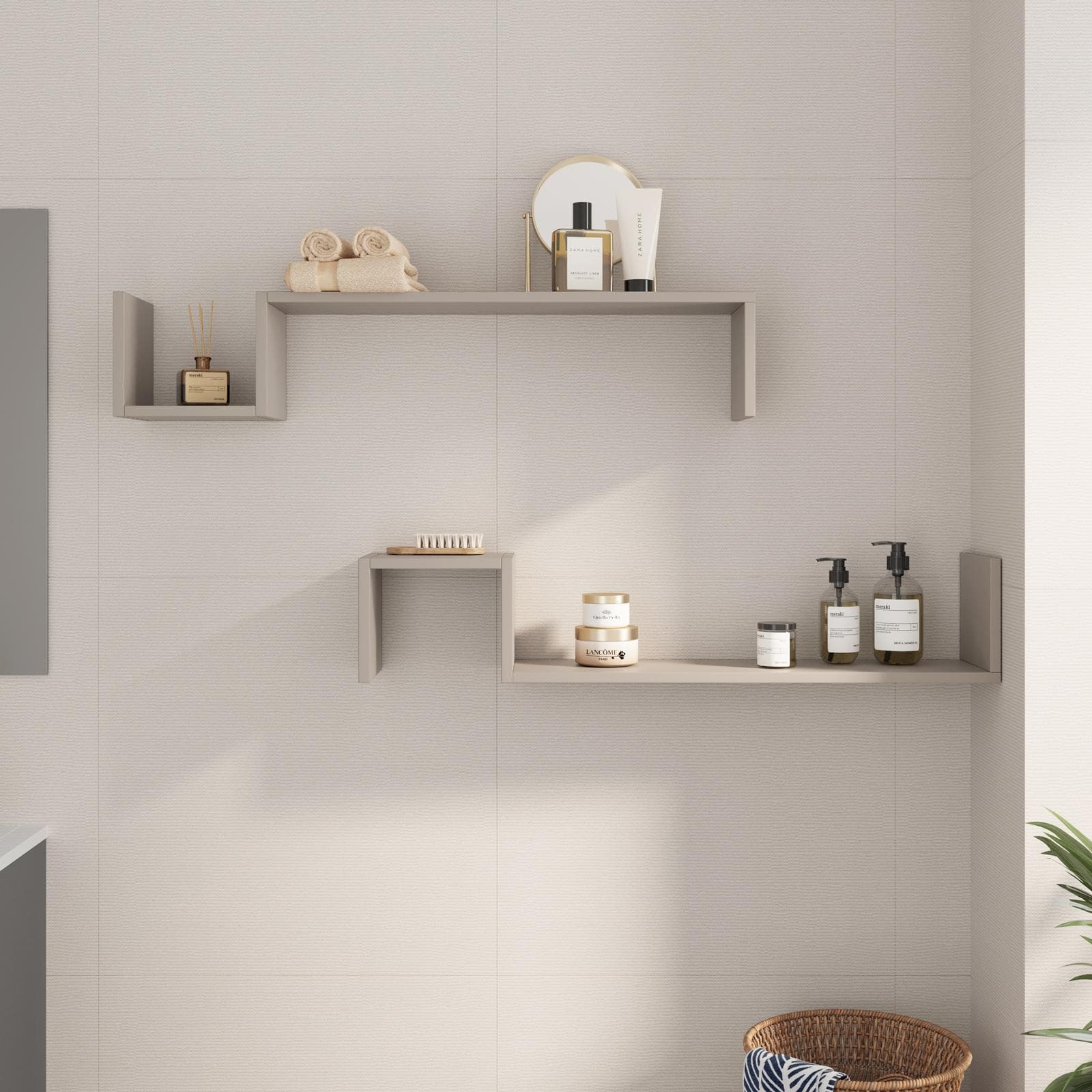 Set 2 mensole bagno 90x17,5 h cm in legno cashmere - Tetris