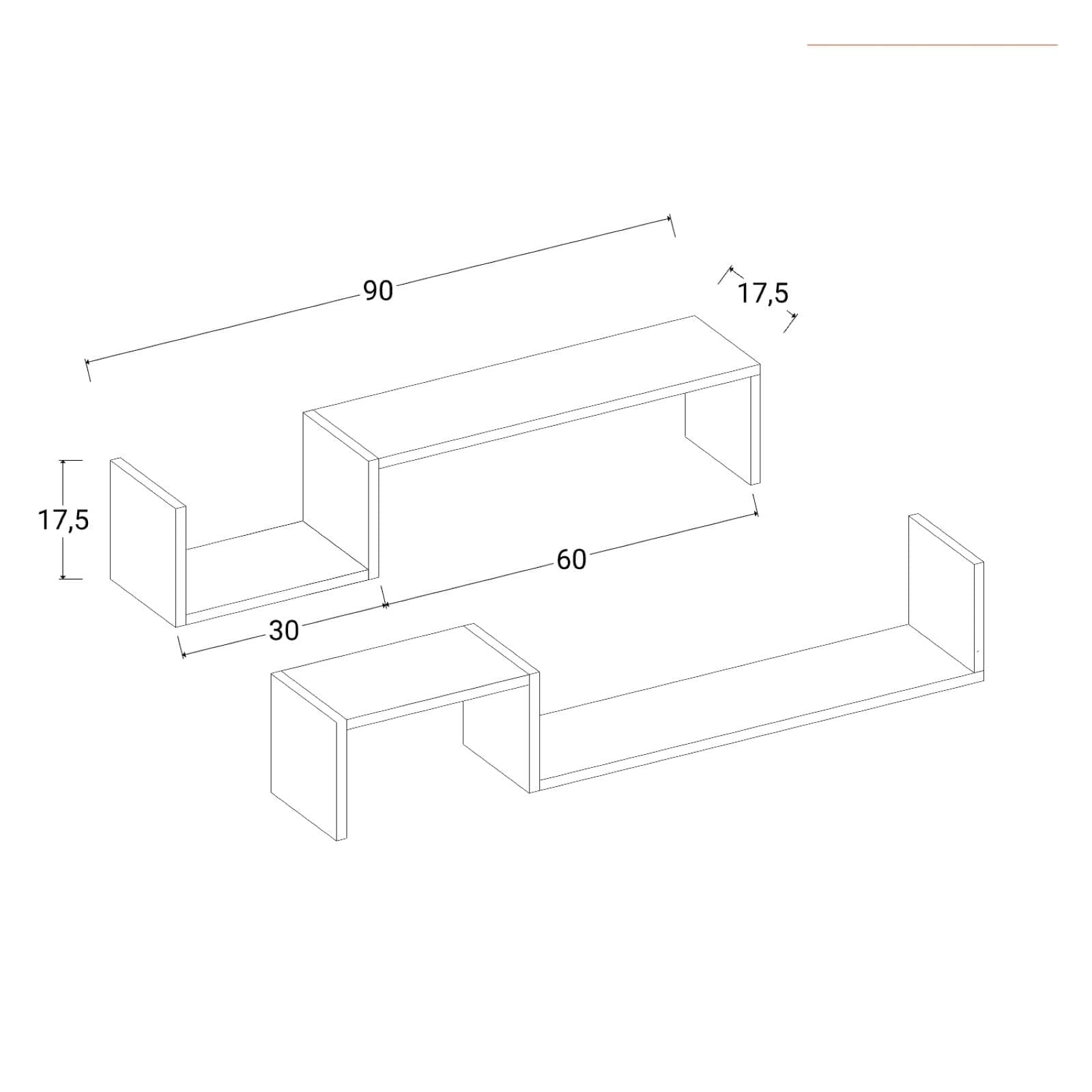 Set 2 mensole bagno 90x17,5 h cm in legno cashmere - Tetris
