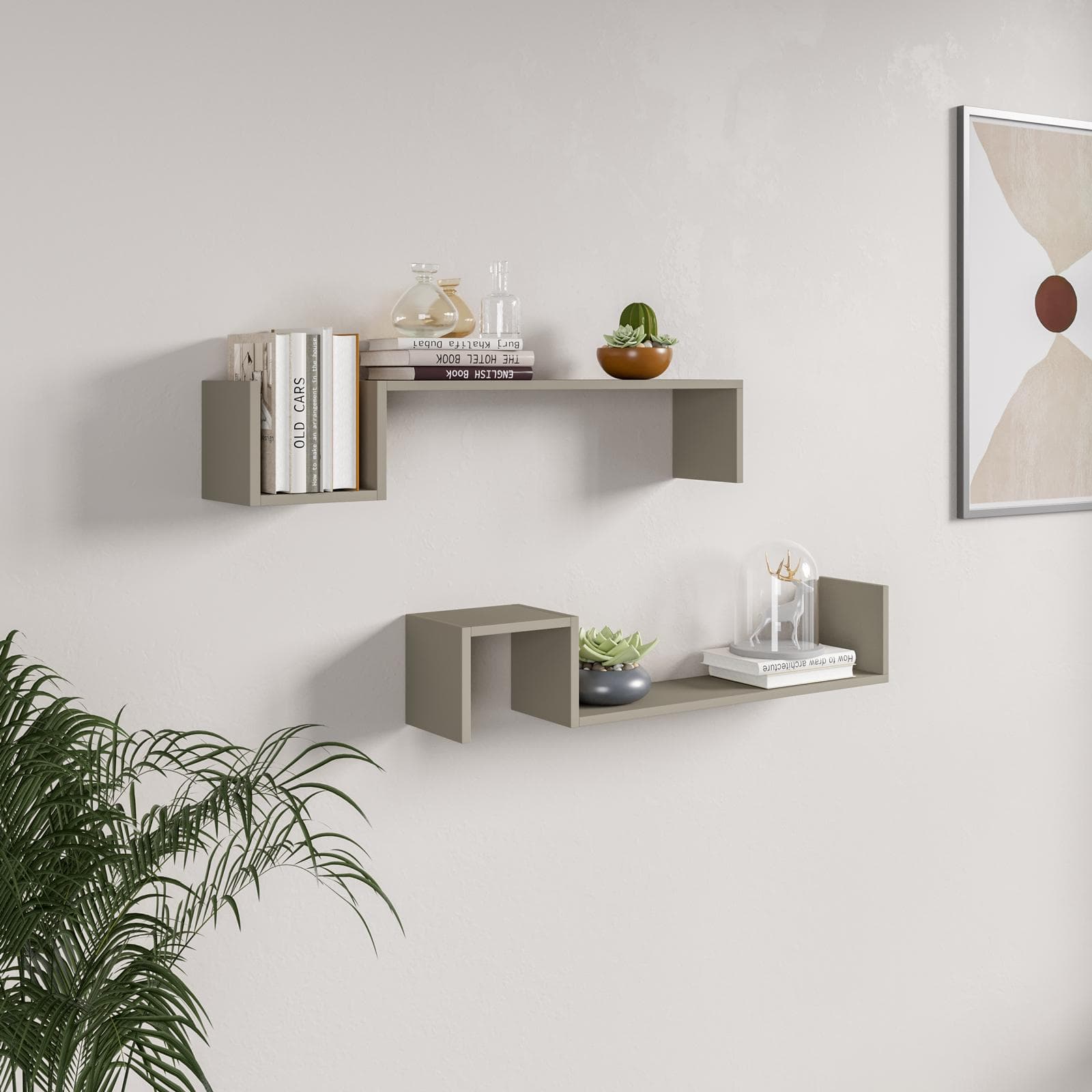 Set 2 mensole decorative 90x18 cm in legno tortora - Tetris