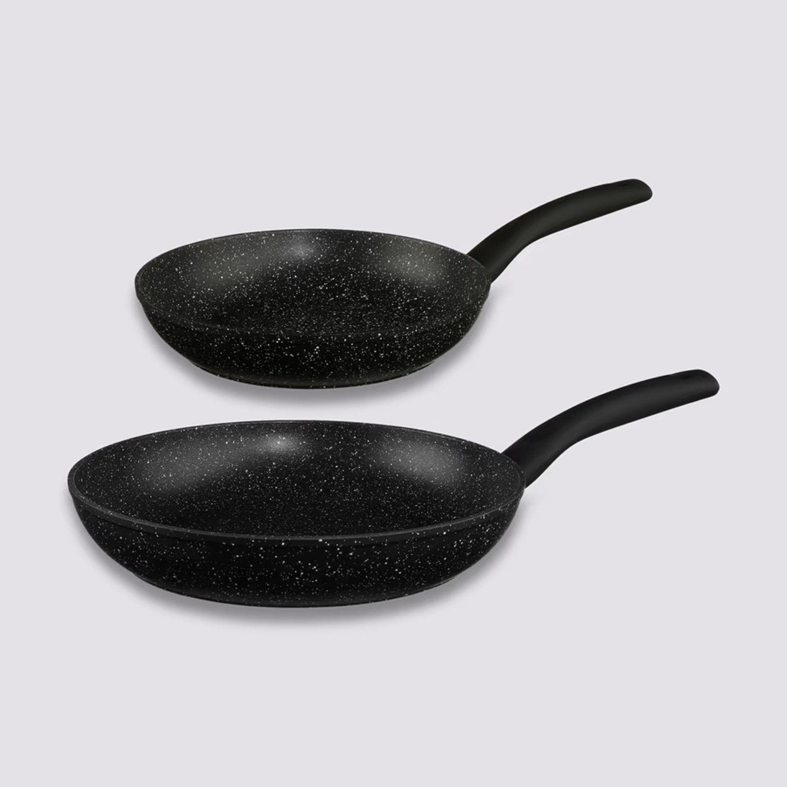 Set 2 padelle antiaderenti rotonde 24 cm e 28 cm in alluminio forgiato nero effetto pietra - Yasmira