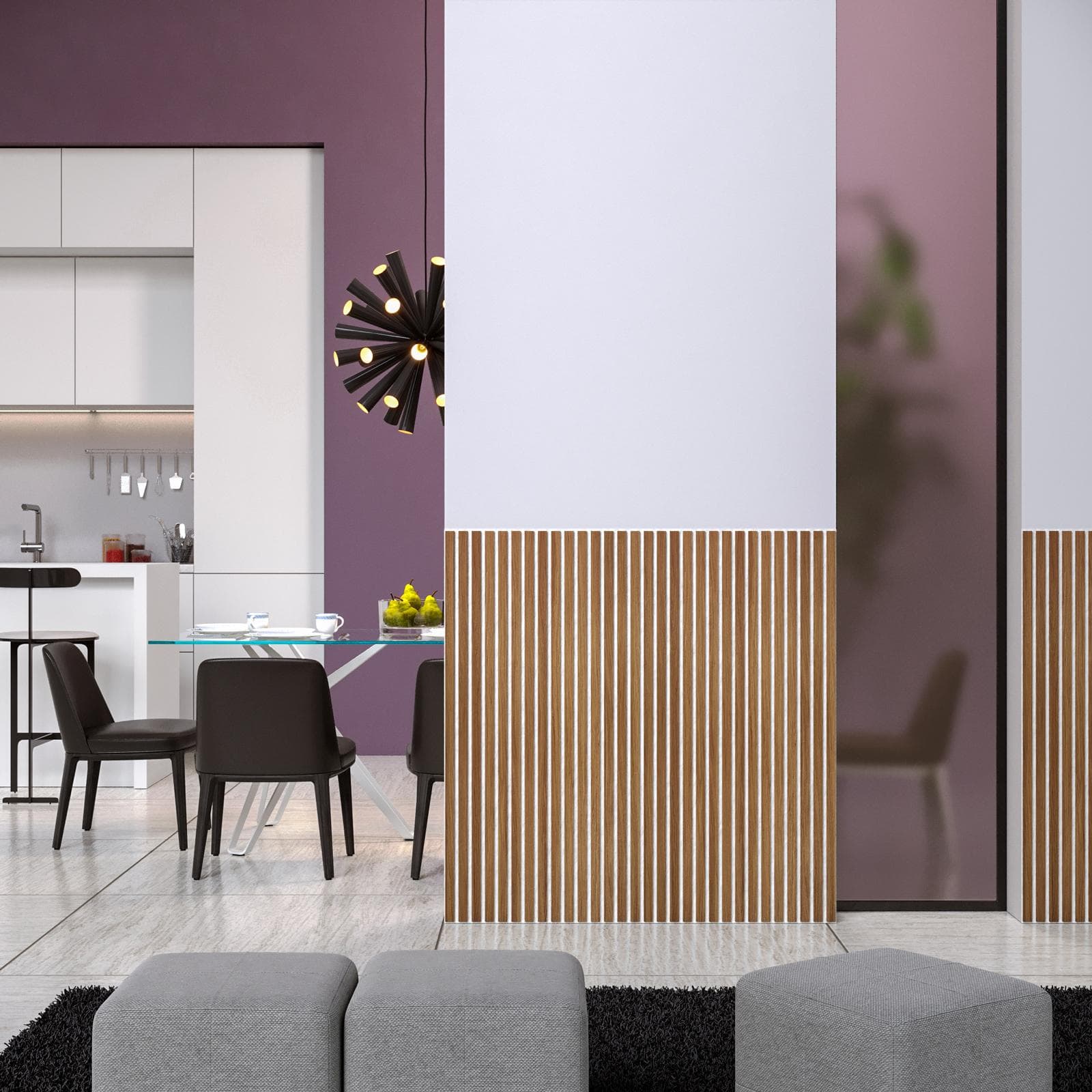 Set 2 pannelli fonoassorbenti boiserie 60x120h cm bianco con listelli rovere scuro - Bjorn