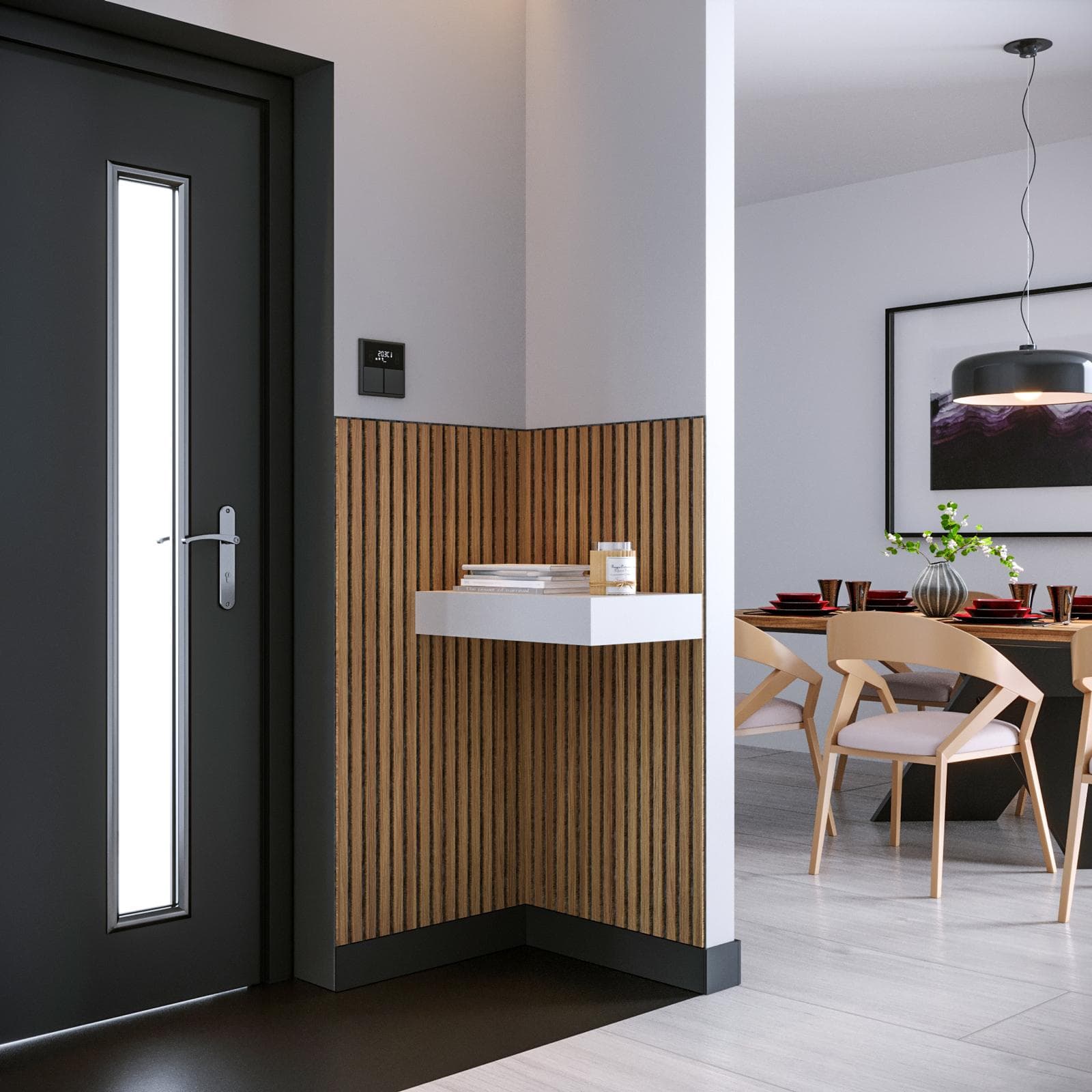 Set 2 pannelli fonoassorbenti boiserie 60x120h cm nero con listelli rovere scuro - Bjorn