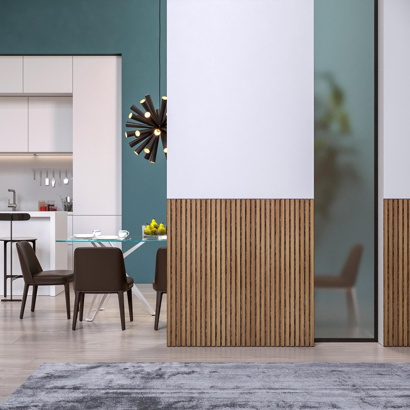 Set 2 pannelli fonoassorbenti boiserie 60x120h cm nero con listelli rovere scuro - Bjorn