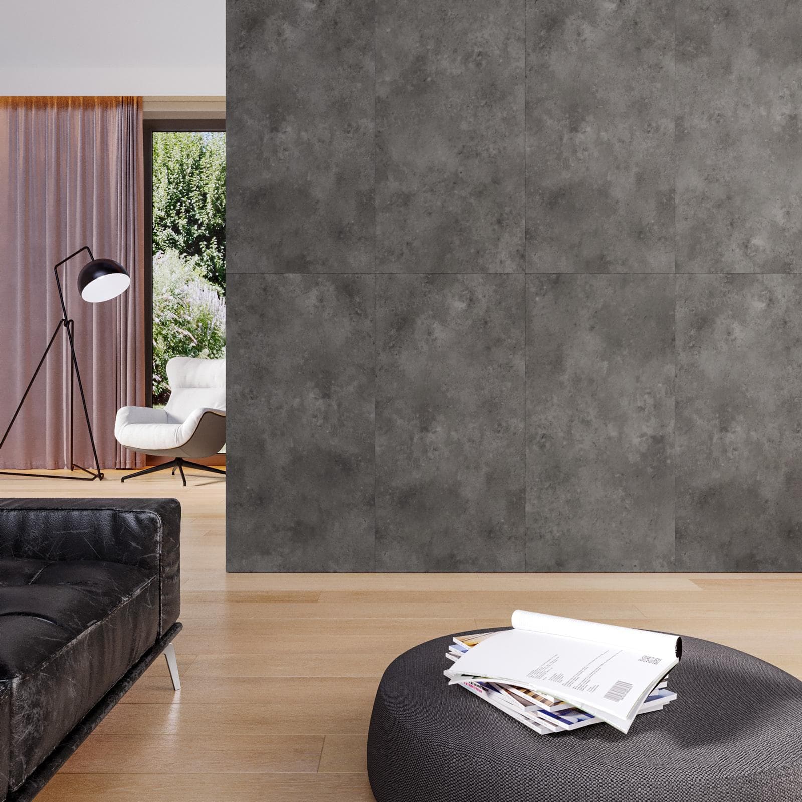 Set 2 pannelli rivestimento parete in SPC 60x120h cm effetto pietra carbone - Thais