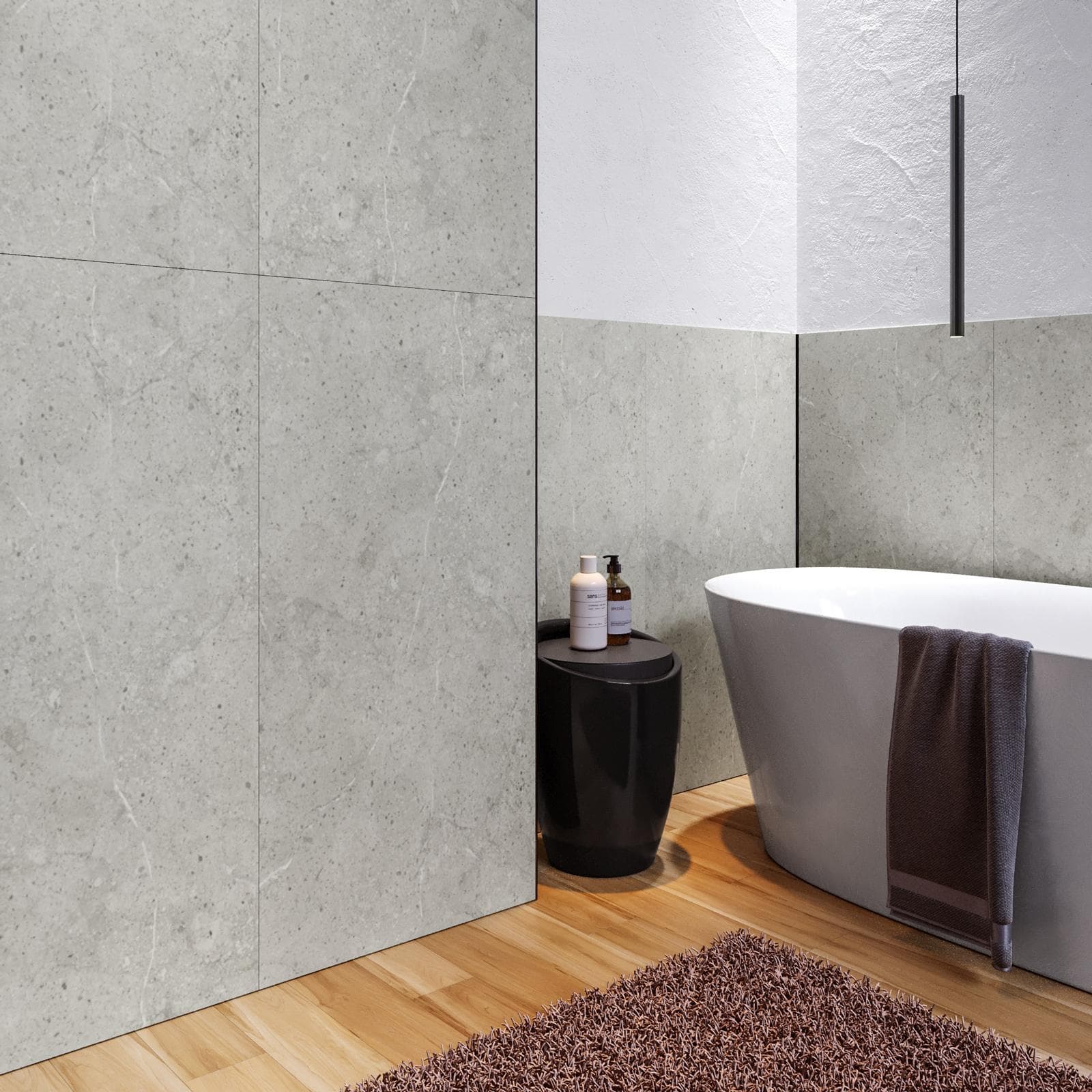 Set 2 pannelli rivestimento parete in SPC 60x120h cm effetto pietra grigio - Thais