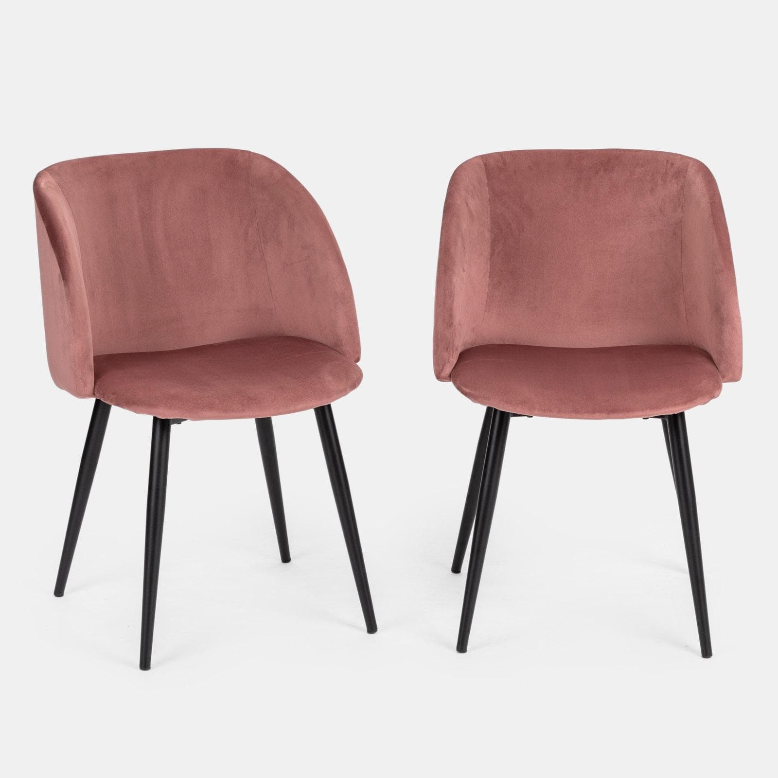 Set 2 sedie in velluto rosa antico con gambe in metallo nero - Mady