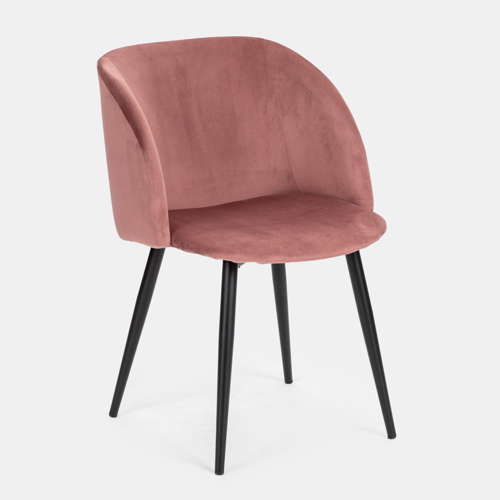 Set 2 sedie in velluto rosa antico con gambe in metallo nero - Mady