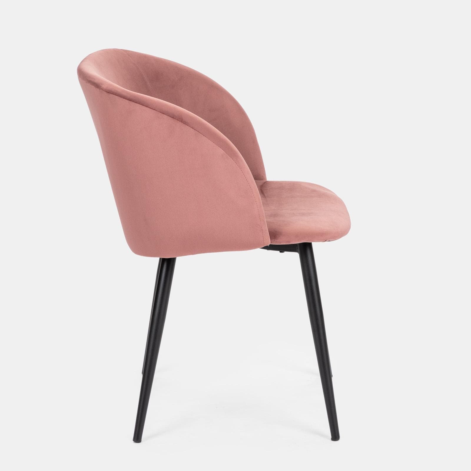 Set 2 sedie in velluto rosa antico con gambe in metallo nero - Mady