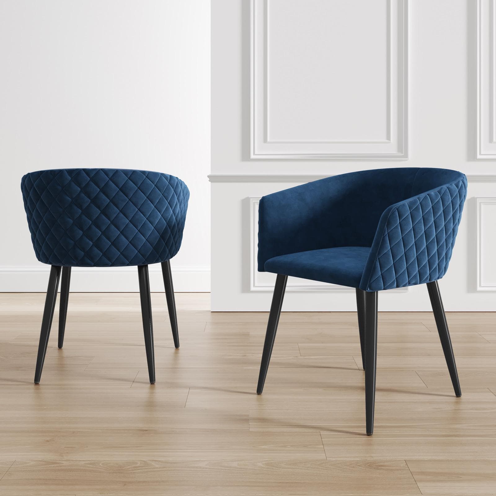 Set 2 poltrone in velluto blu notte struttura in metallo nero - Jannet