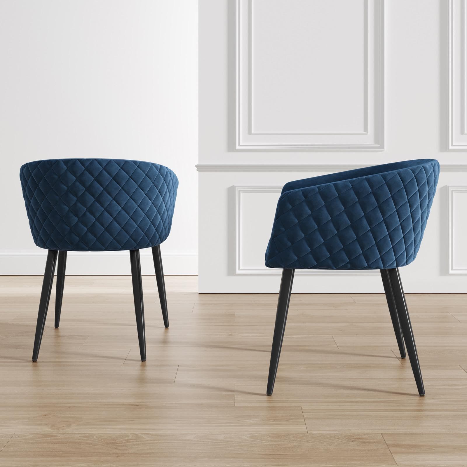 Set 2 poltrone in velluto blu notte struttura in metallo nero - Jannet