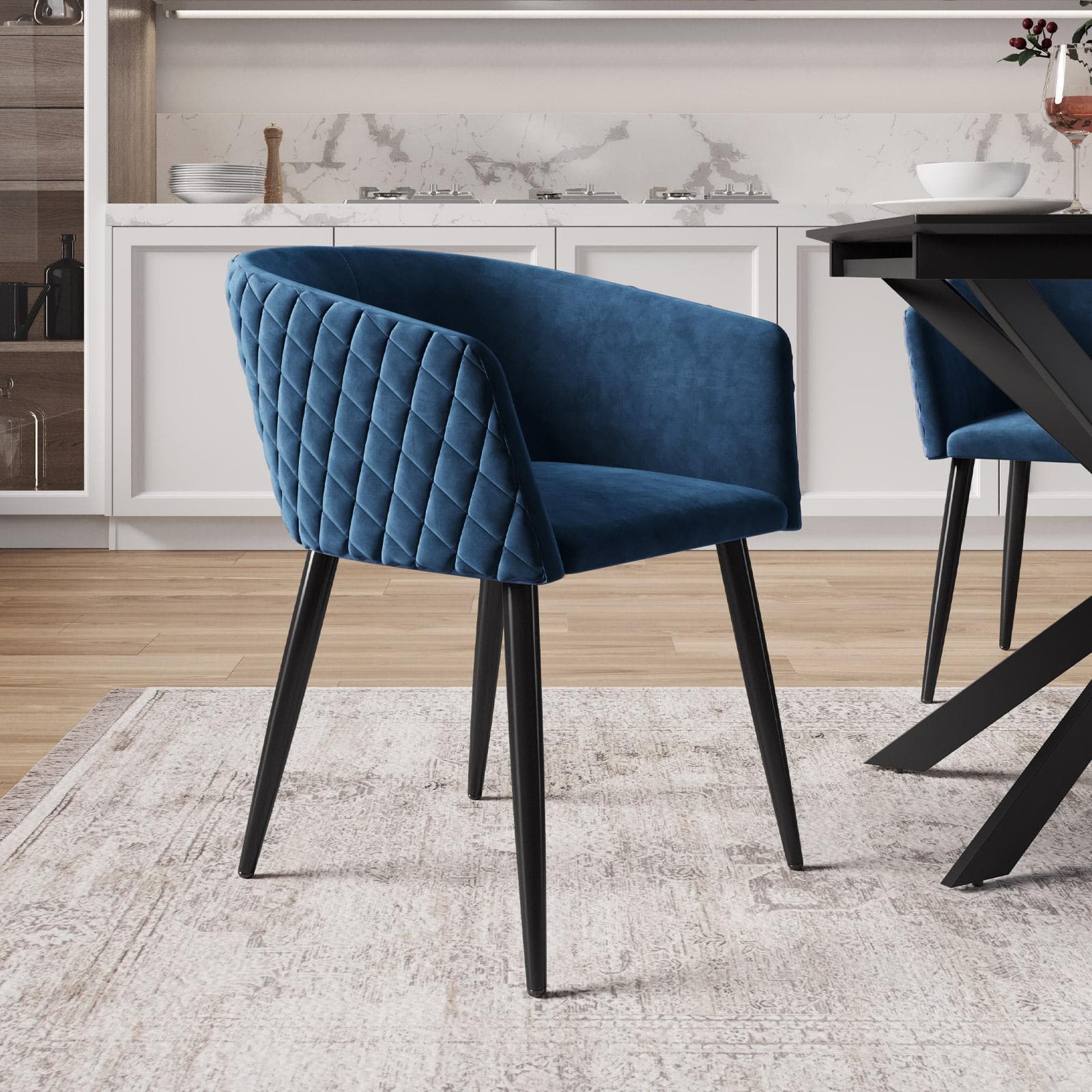 Set 2 poltrone in velluto blu notte struttura in metallo nero - Jannet