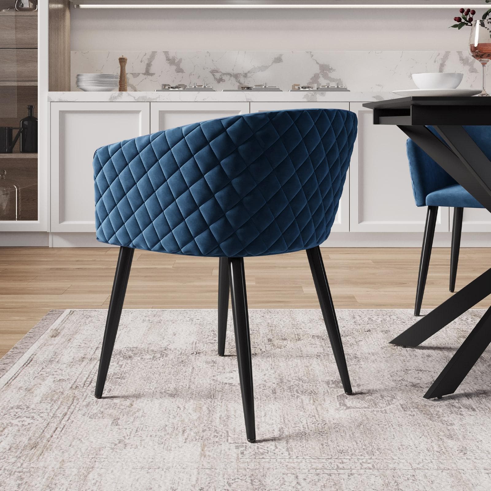 Set 2 poltrone in velluto blu notte struttura in metallo nero - Jannet