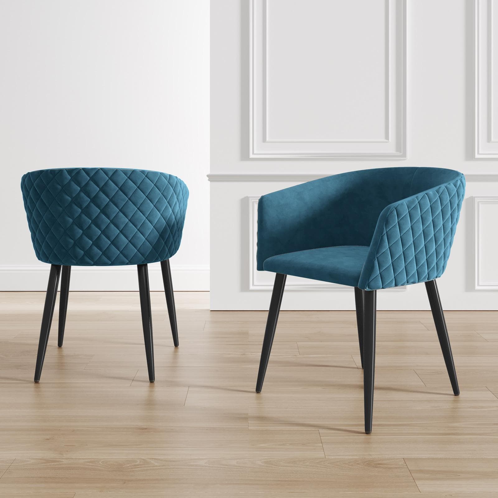 Set 2 poltrone in velluto blu petrolio struttura in metallo nero - Jannet