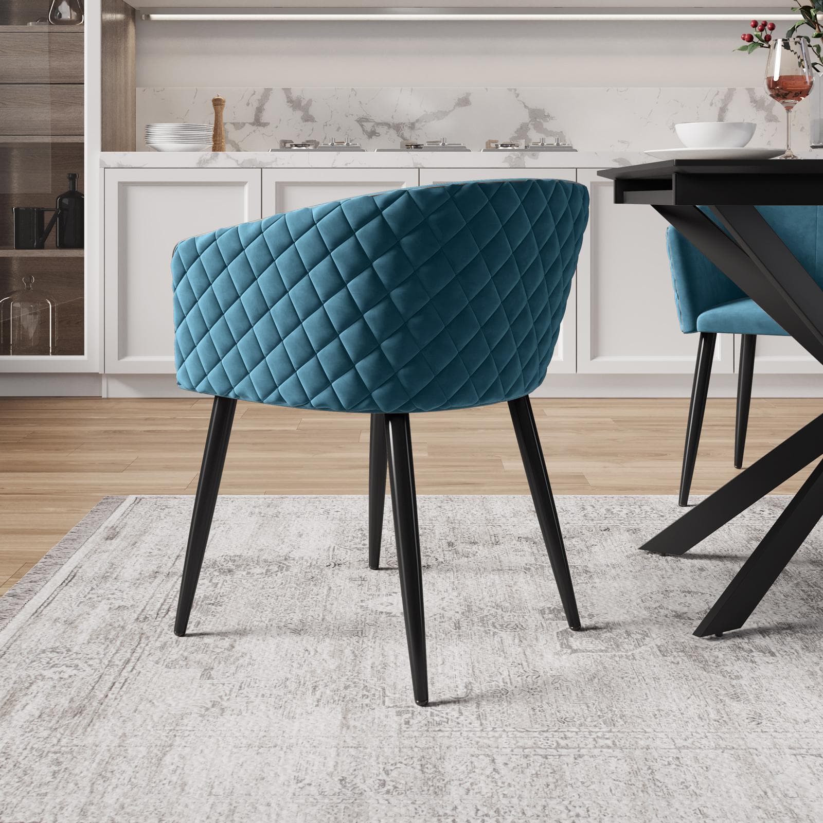 Set 2 poltrone in velluto blu petrolio struttura in metallo nero - Jannet