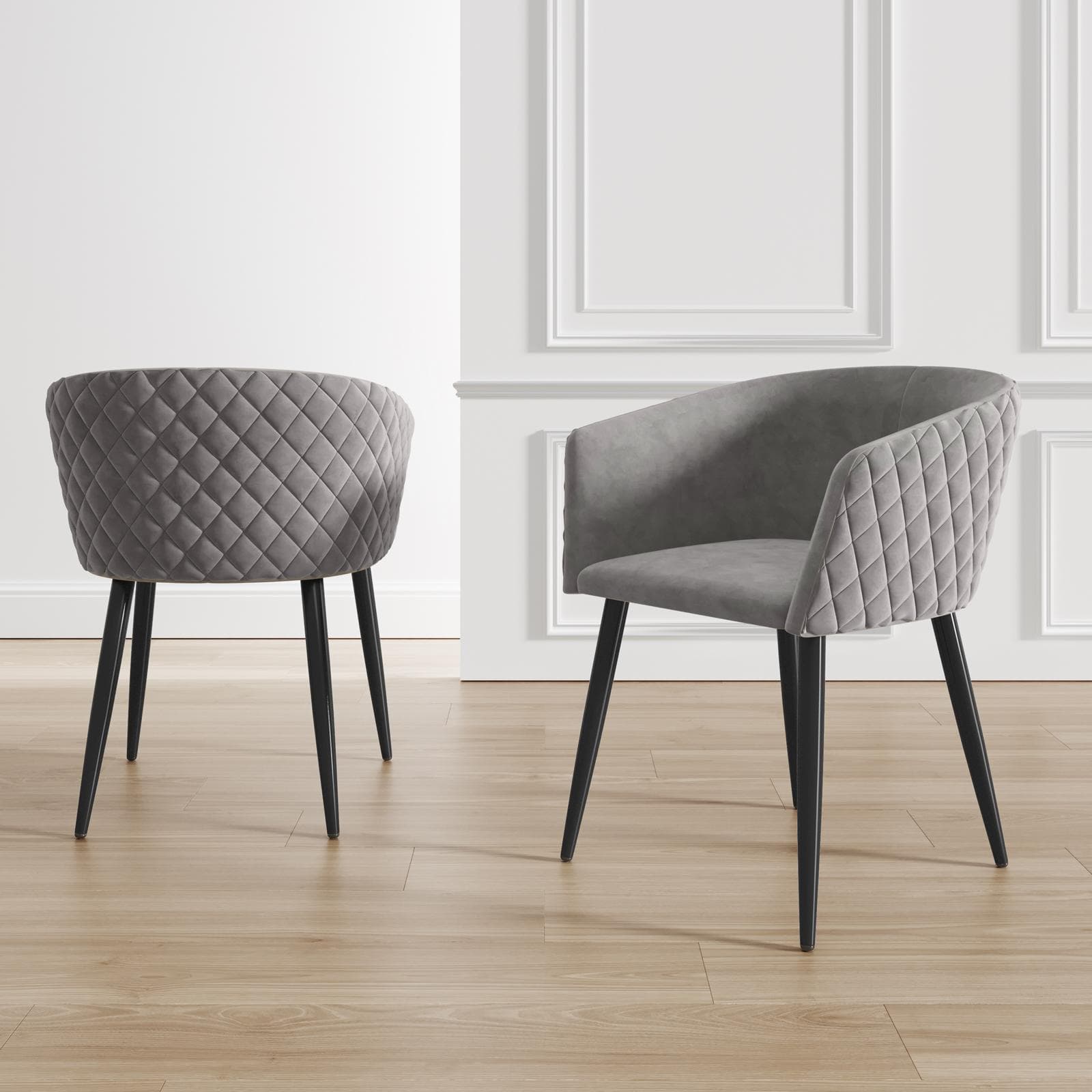 Set 2 poltrone in velluto grigio struttura in metallo nero - Jannet