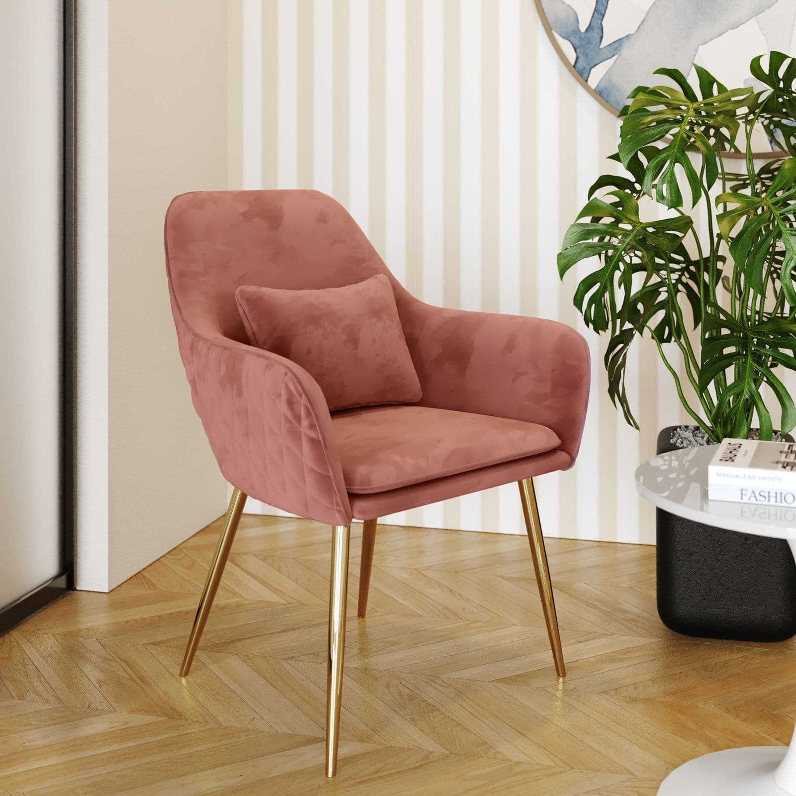 Set 2 poltrone in velluto rosa antico con cuscino - Caresse