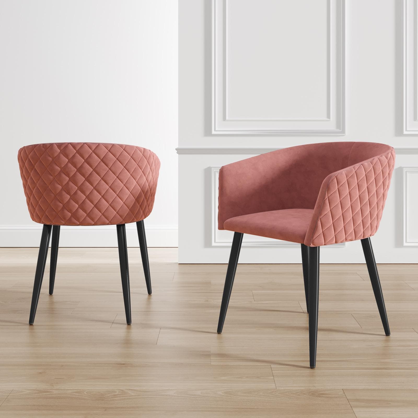 Set 2 poltrone in velluto rosa antico struttura in metallo nero - Jannet