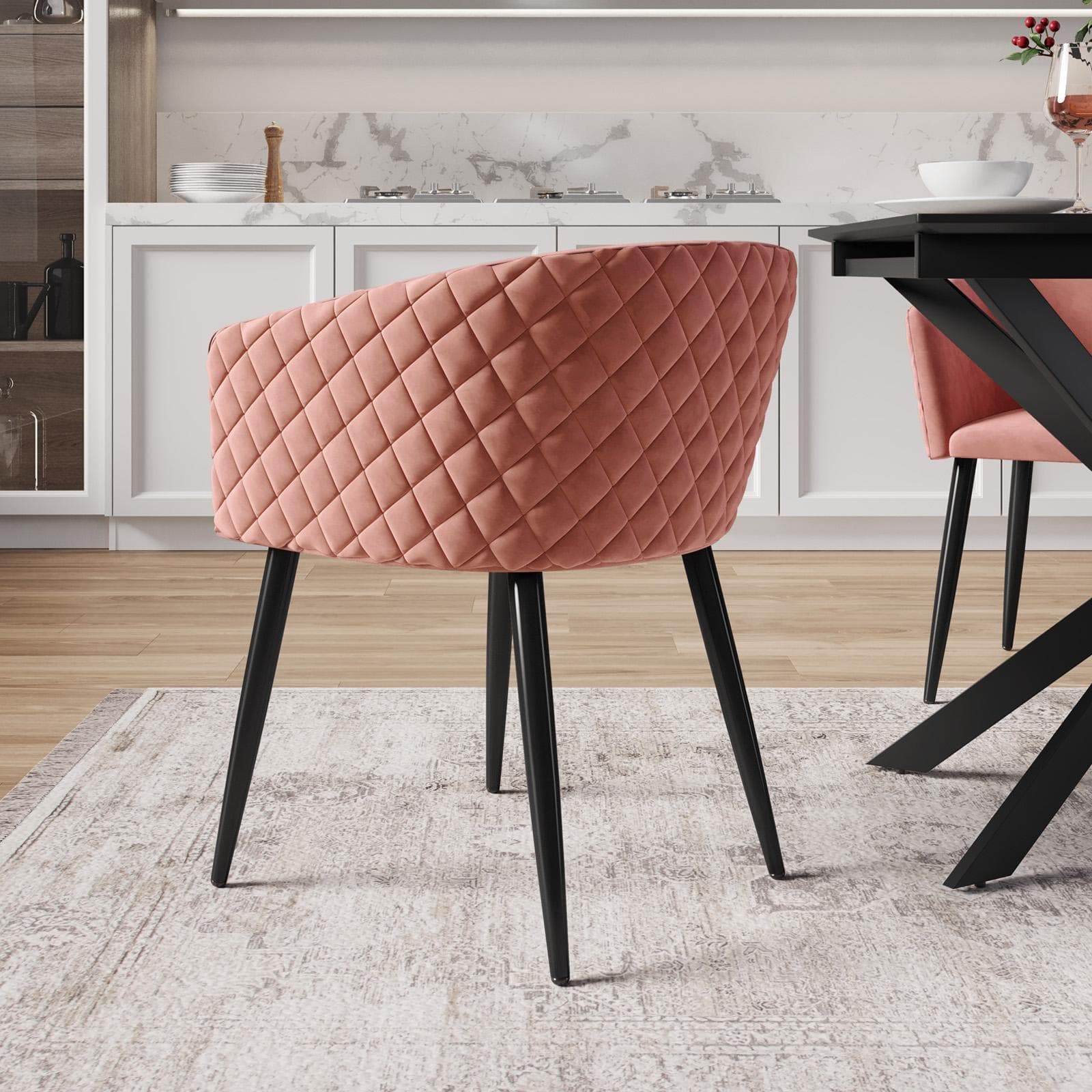 Set 2 poltrone in velluto rosa antico struttura in metallo nero - Jannet