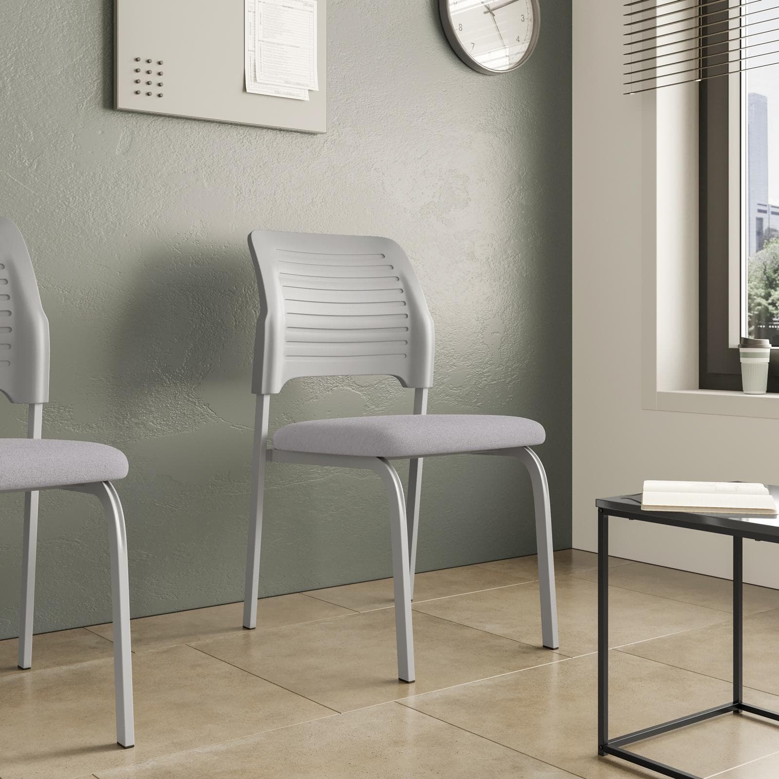 Set 2 sedie da ufficio impilabile in tessuto mesh e gambe in metallo grigio - Marane