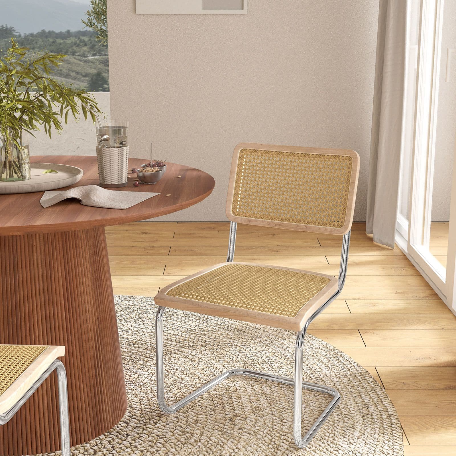 Set 2 sedie effetto rattan naturale e gambe cromo - Baldo