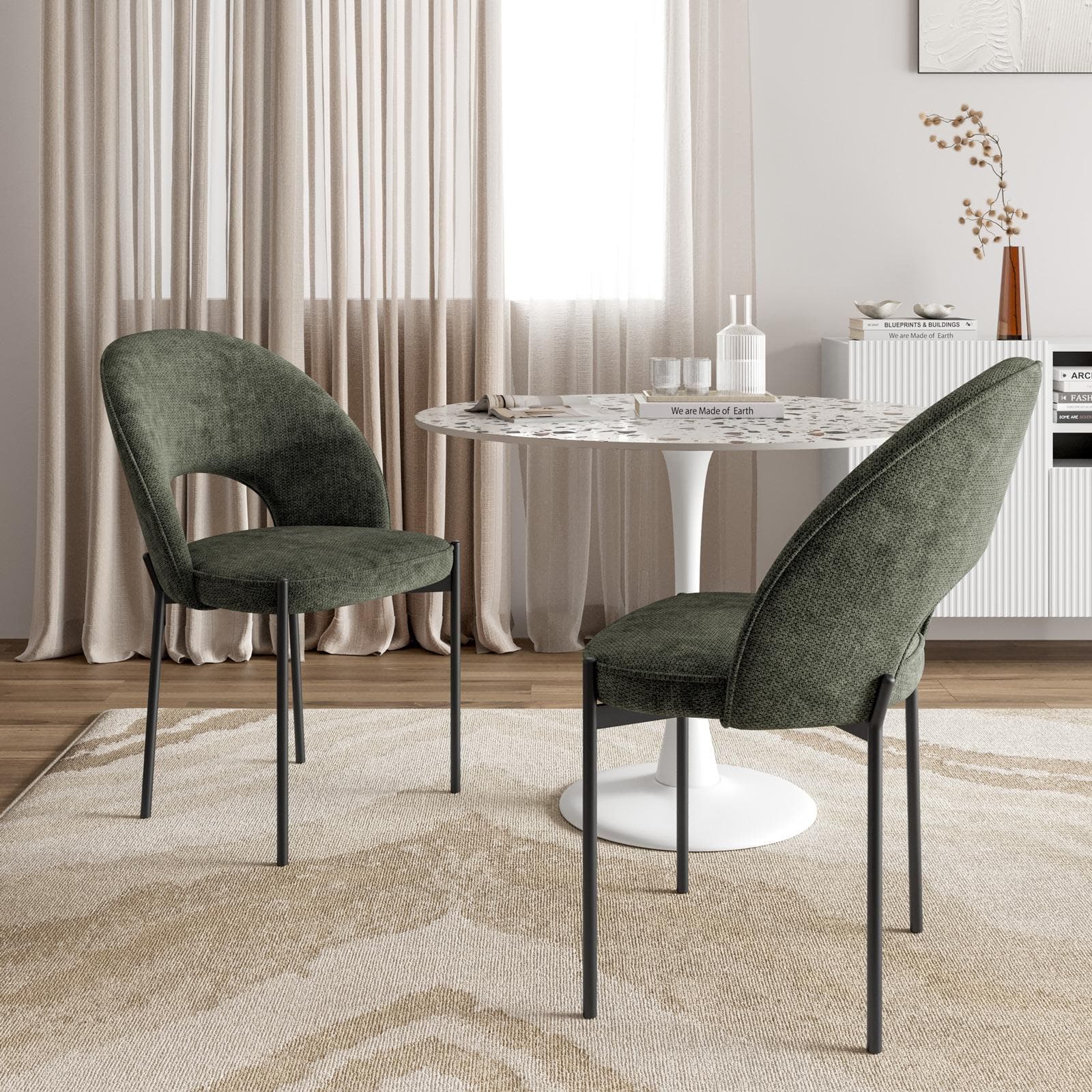 Set 2 sedie in ciniglia verde scuro con gambe in metallo nero - Vessel