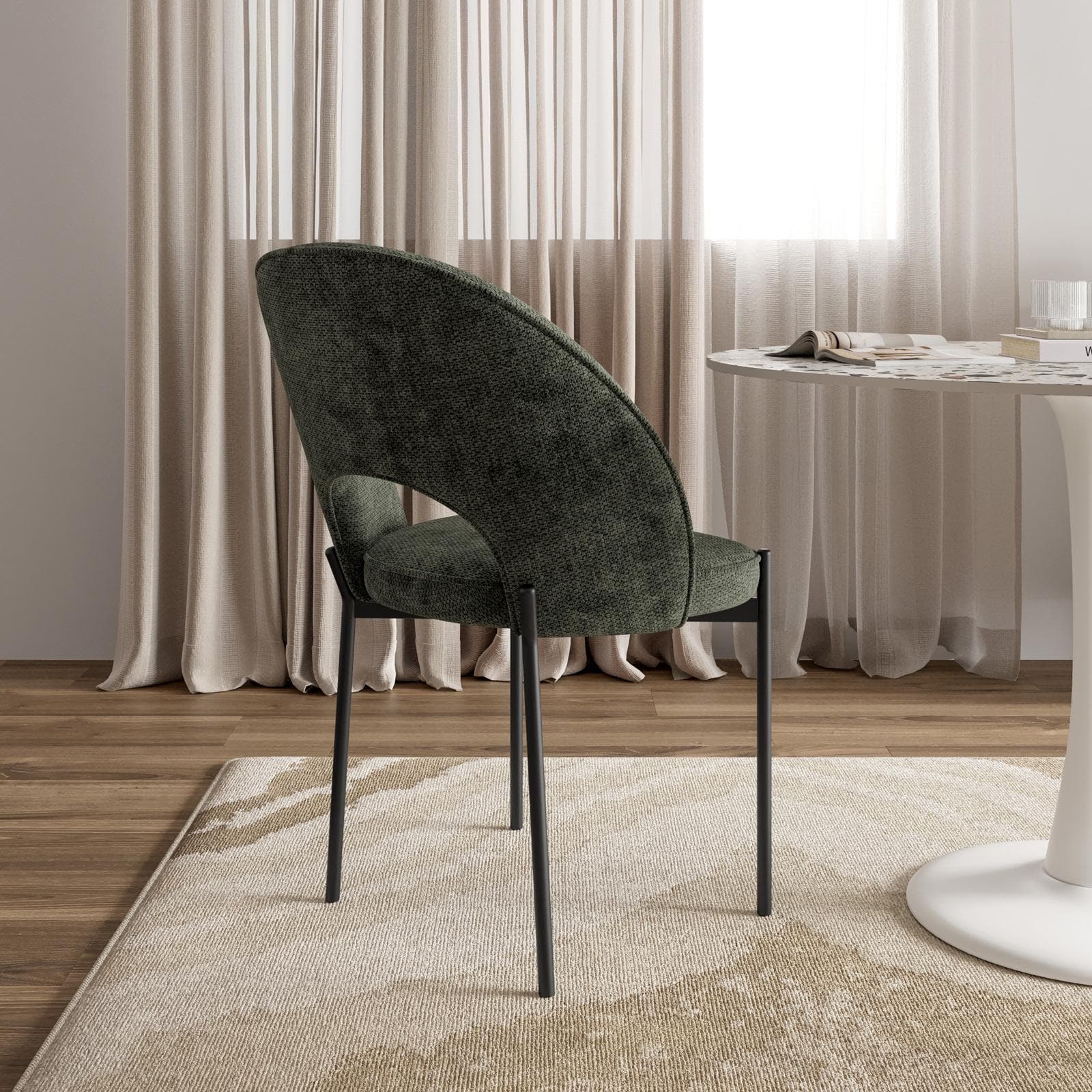 Set 2 sedie in ciniglia verde scuro con gambe in metallo nero - Vessel