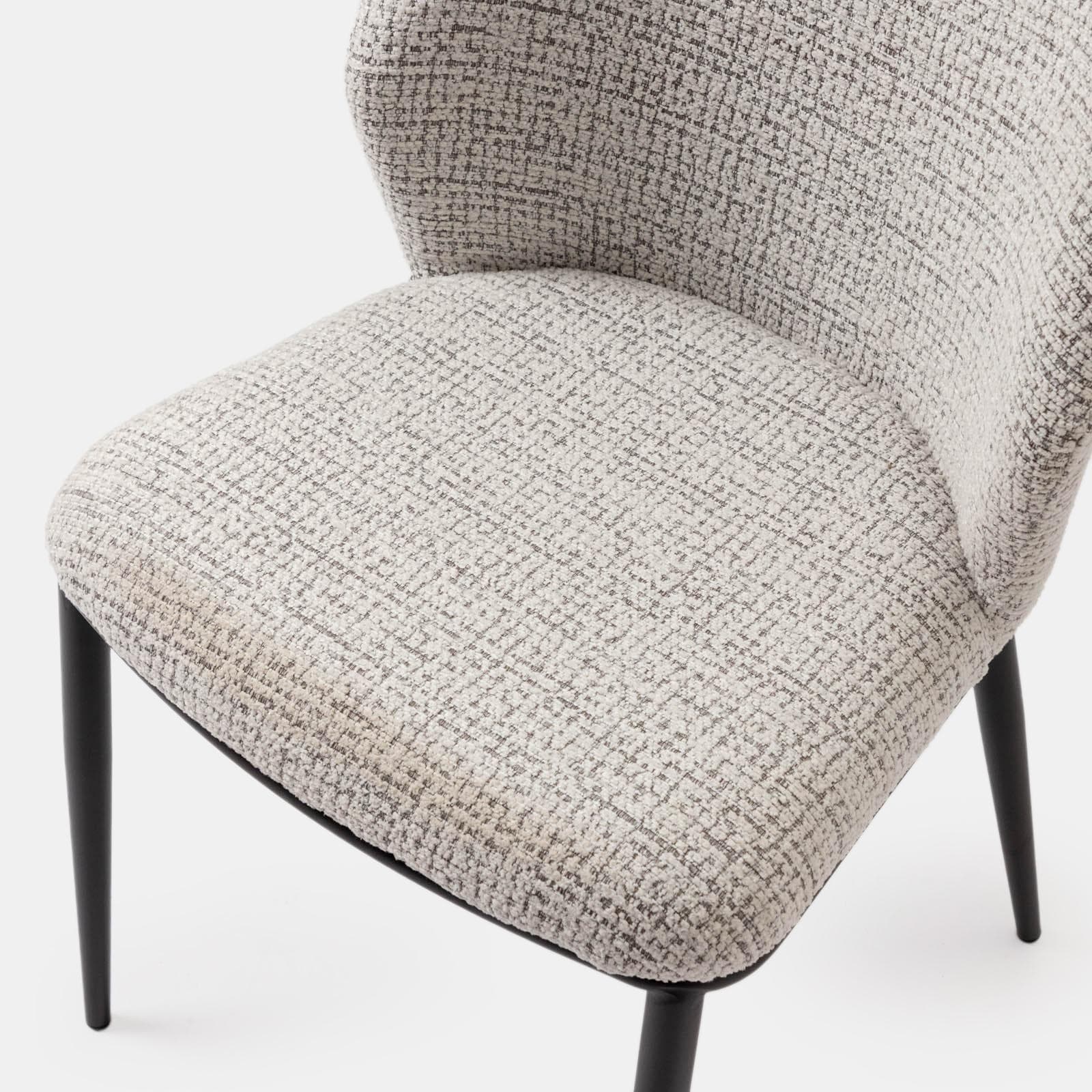 Set 2 sedie in micro bouclé bicolore bianco e grigio con gambe in metallo nero - Dudal