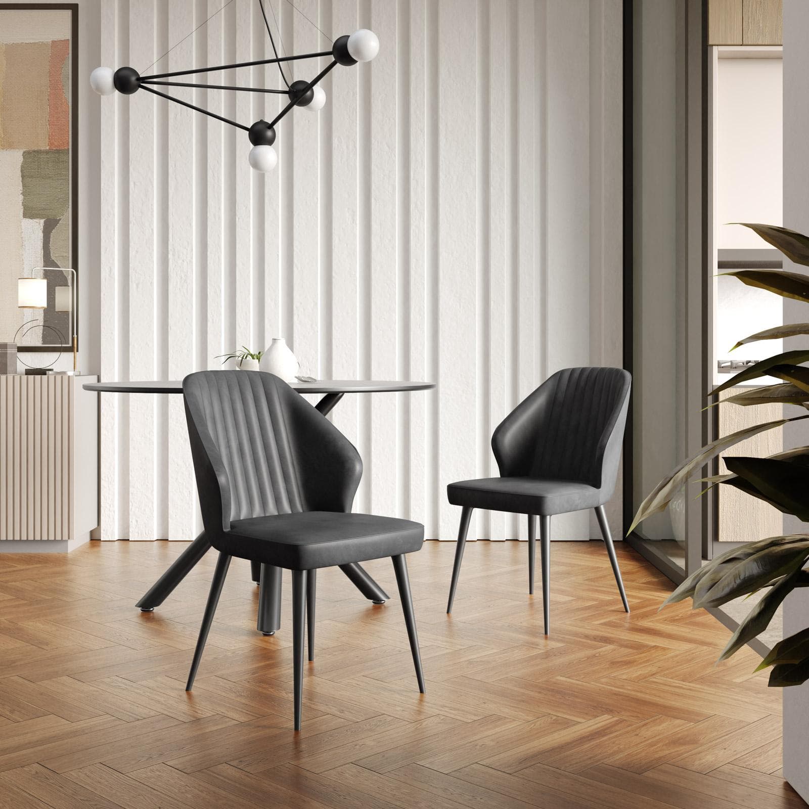 Set 2 sedie in similpelle antracite con gambe nere - Dinesta