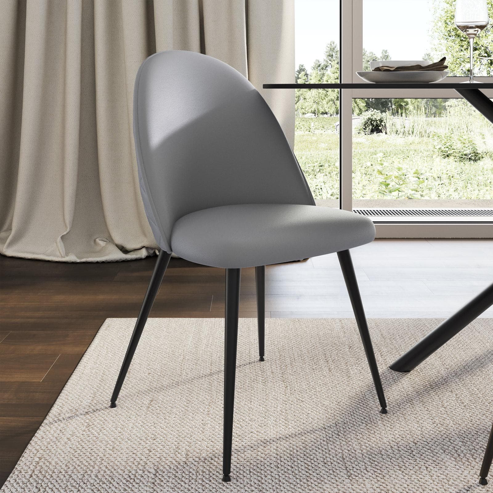 Set 2 sedie in similpelle grigio e gambe nere - Kubra