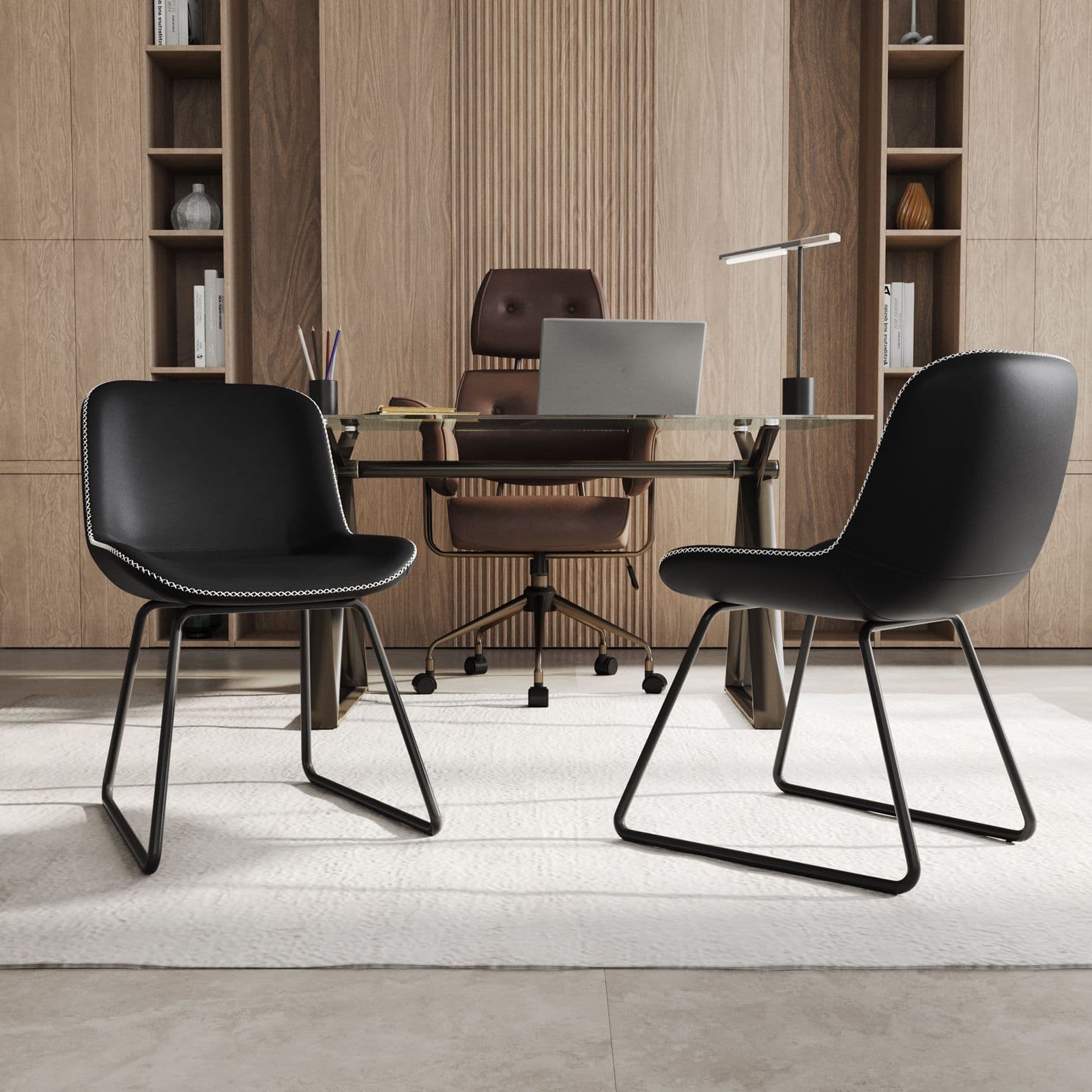Set 2 sedie in similpelle nero con gambe a slitta in metallo nero - Bexley