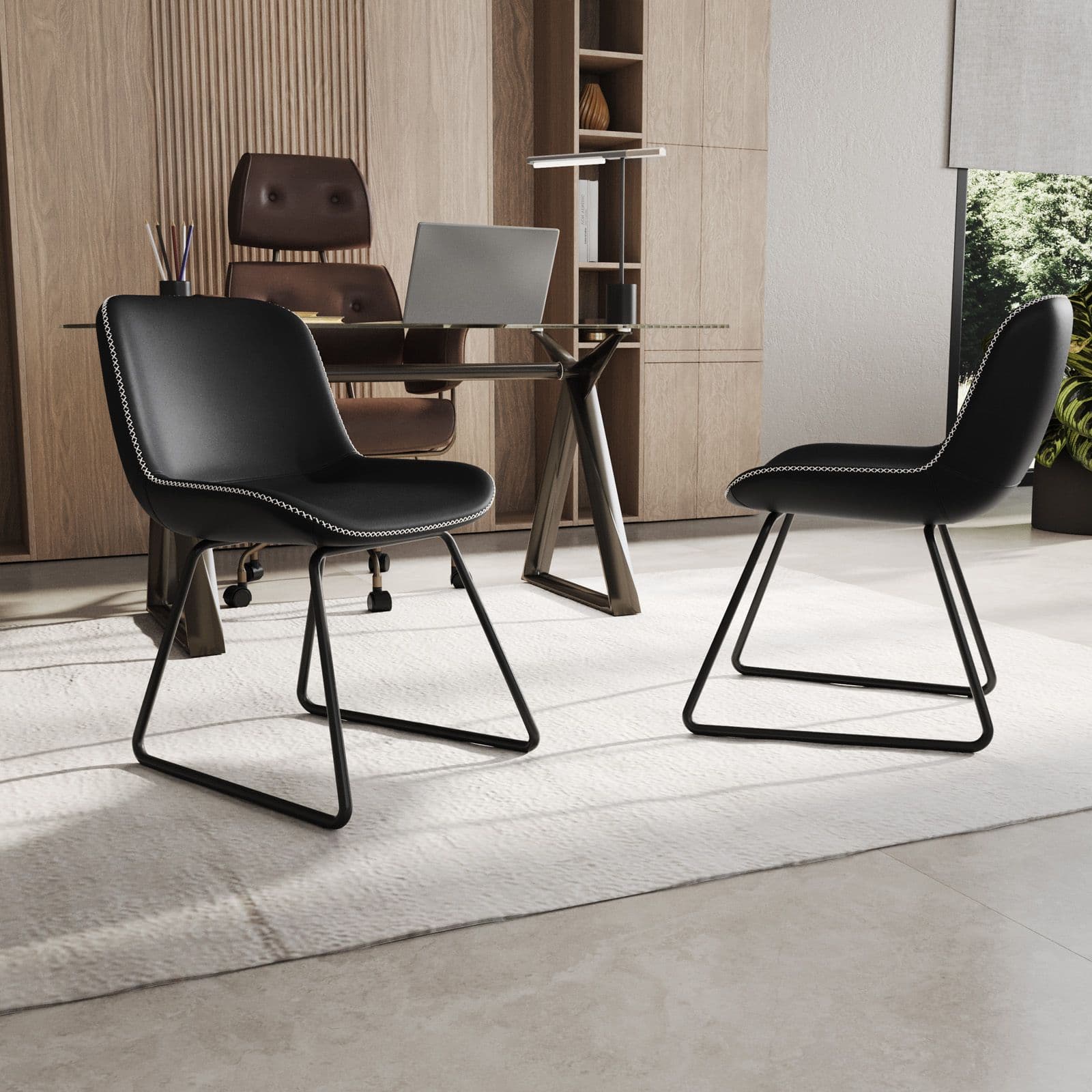 Set 2 sedie in similpelle nero con gambe a slitta in metallo nero - Bexley
