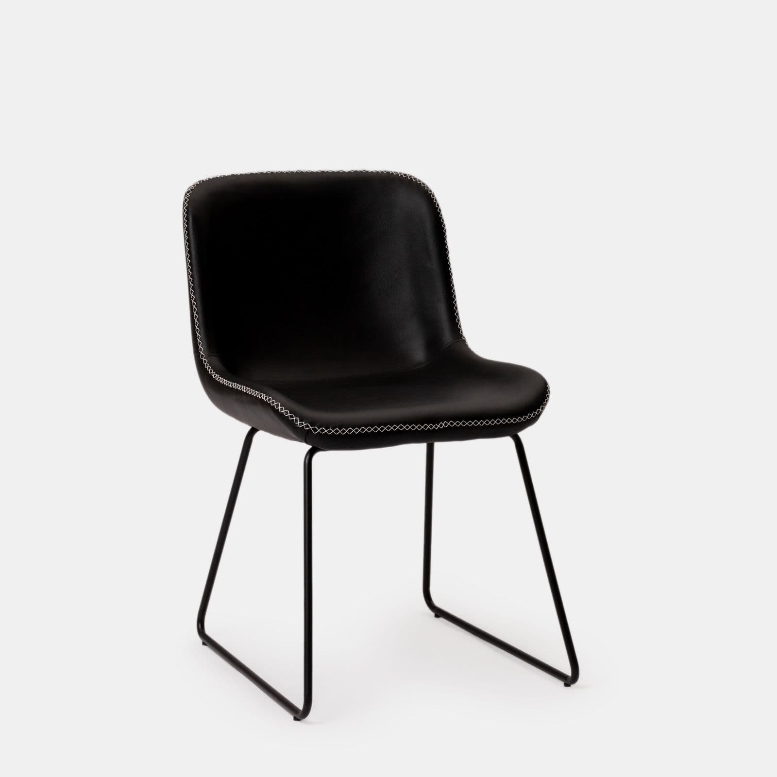 Set 2 sedie in similpelle nero con gambe a slitta in metallo nero - Bexley