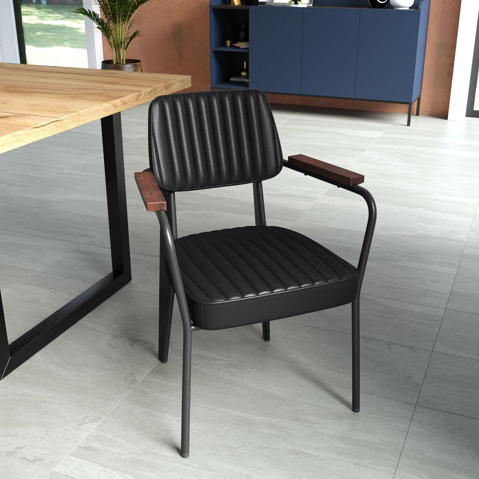 Set 2 poltrone in similpelle nero e struttura in acciaio antracite con braccioli - Willard
