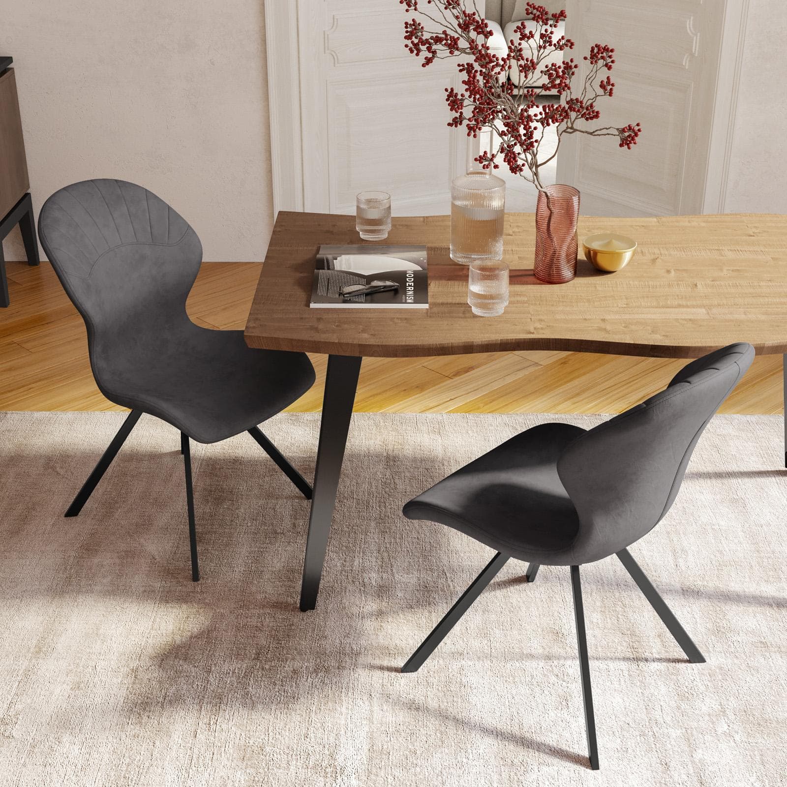 Set 2 sedie in tessuto antracite con gambe in metallo nero - Kulture