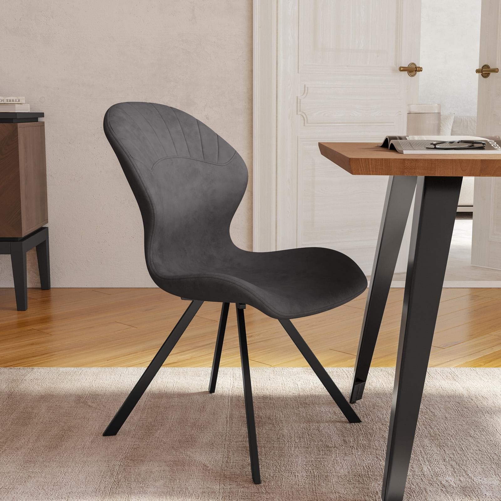 Set 2 sedie in tessuto antracite con gambe in metallo nero - Kulture