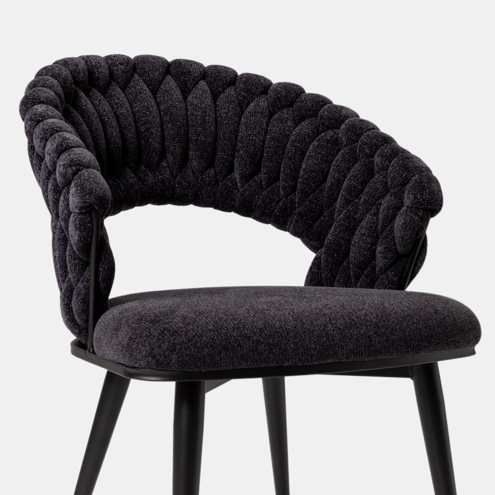 Set 2 sedie in tessuto ciniglia grigio scuro con gambe in metallo nero - Sayge