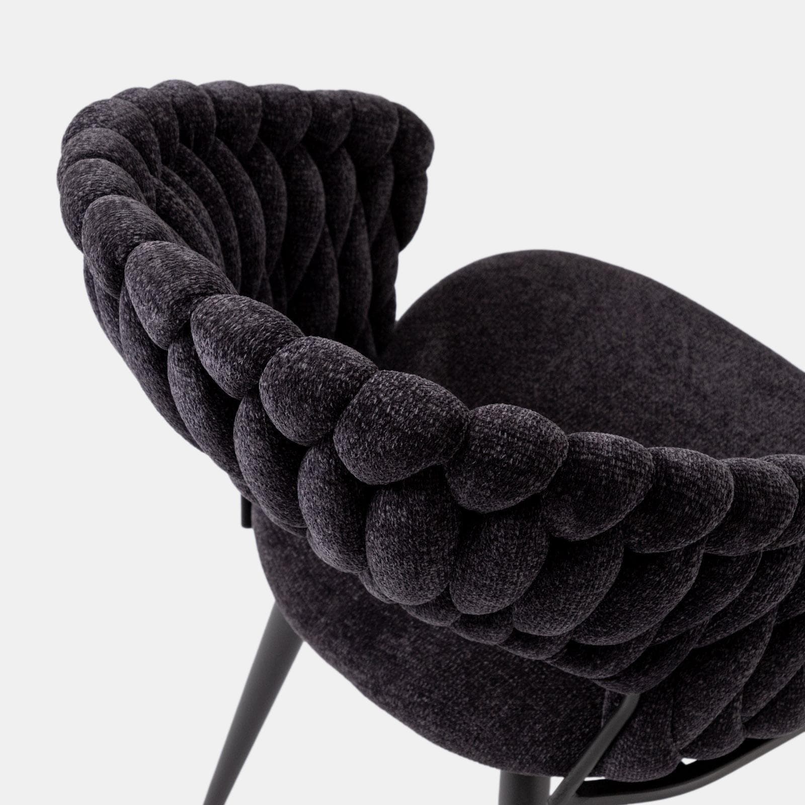 Set 2 sedie in tessuto ciniglia grigio scuro con gambe in metallo nero - Sayge