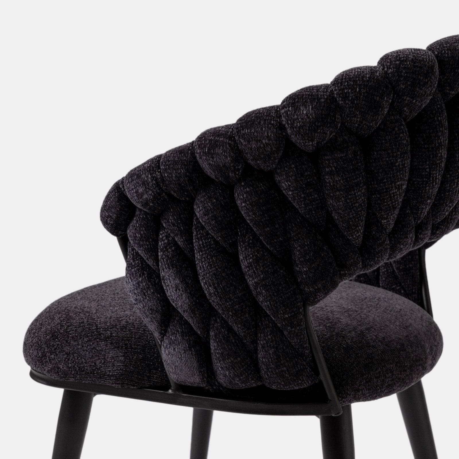 Set 2 sedie in tessuto ciniglia grigio scuro con gambe in metallo nero - Sayge