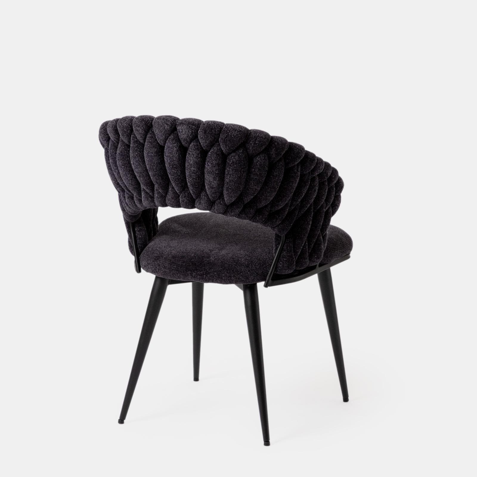 Set 2 sedie in tessuto ciniglia grigio scuro con gambe in metallo nero - Sayge