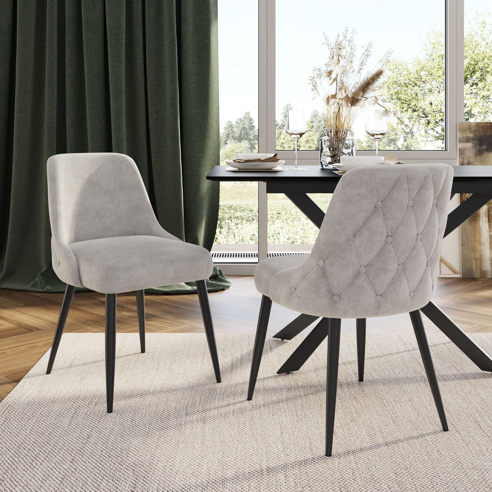 Set 2 sedie in tessuto grigio chiaro con gambe in metallo nero - Accent