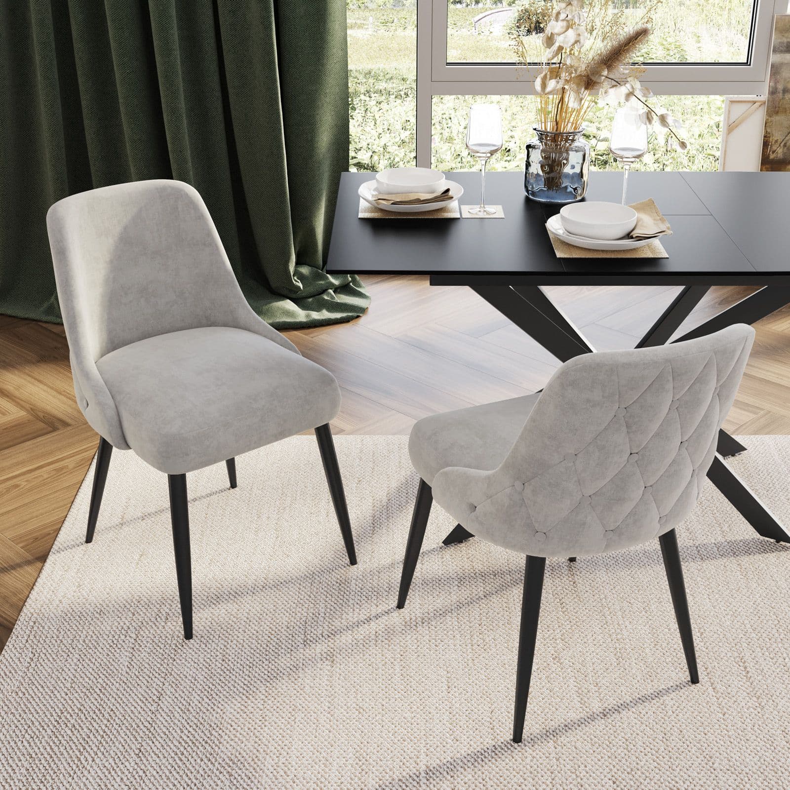 Set 2 sedie in tessuto grigio chiaro con gambe in metallo nero - Accent