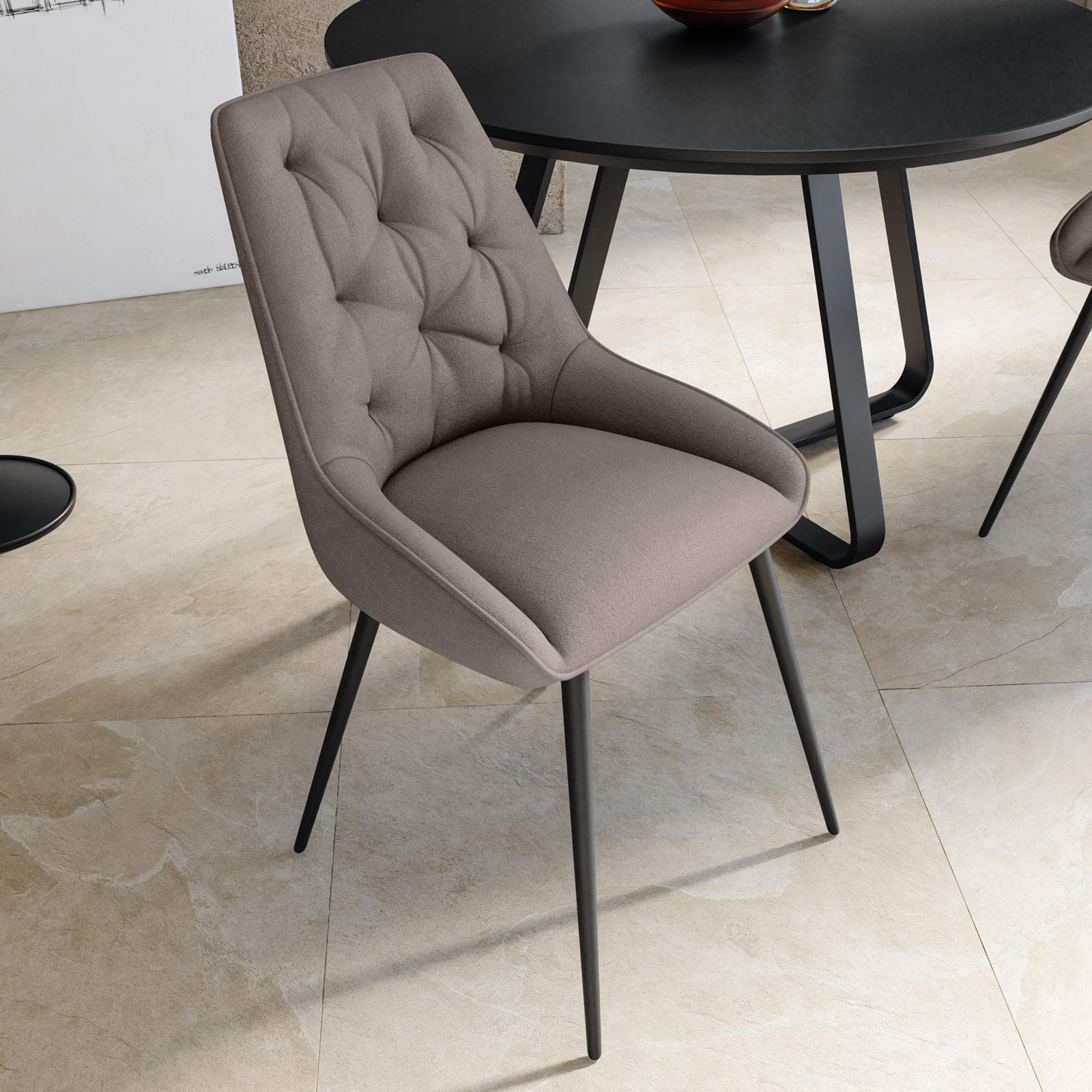 Set 2 sedie in tessuto grigio con gambe in metallo nero e maniglia posteriore - Fraser