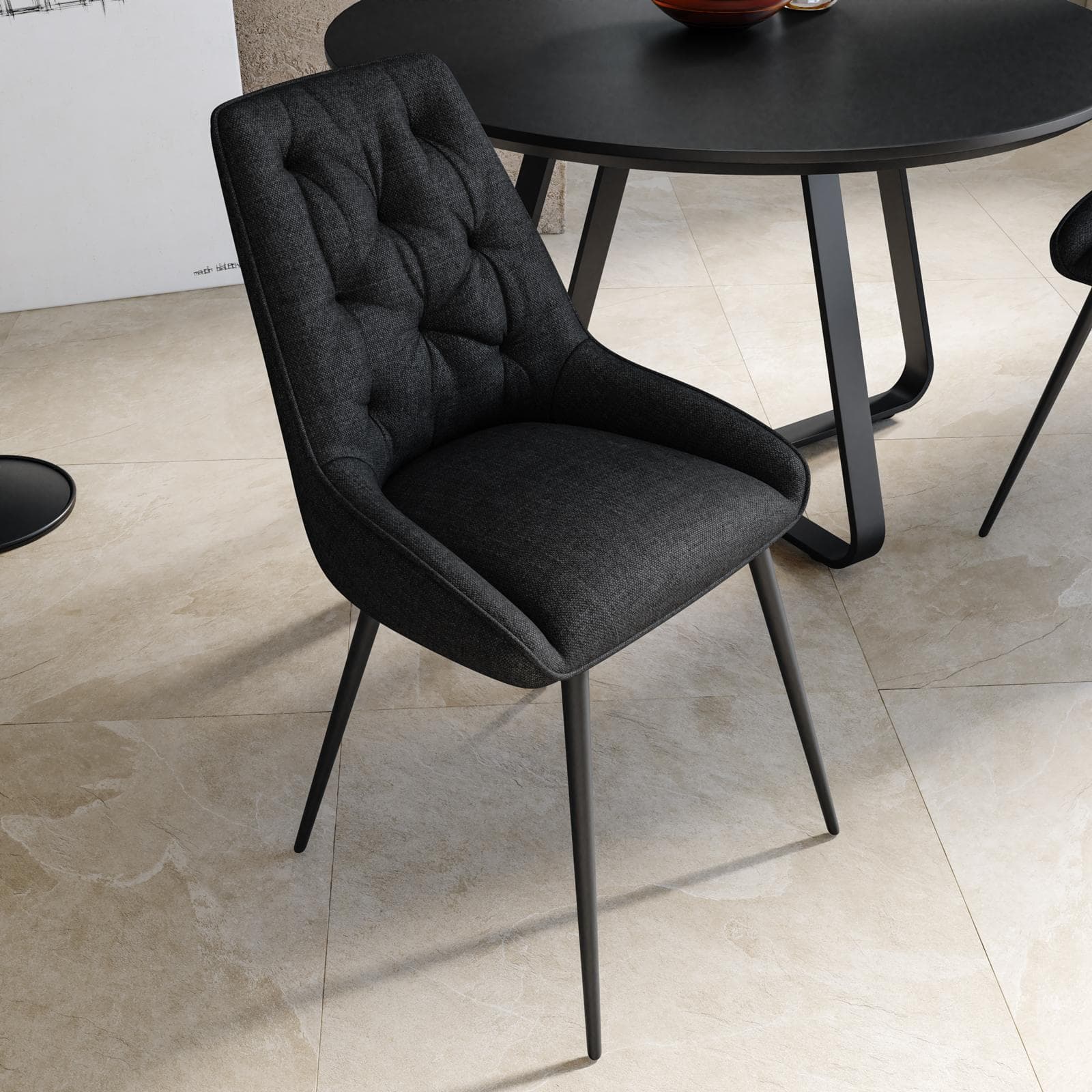 Set 2 sedie in tessuto nero con gambe in metallo e maniglia posteriore - Fraser