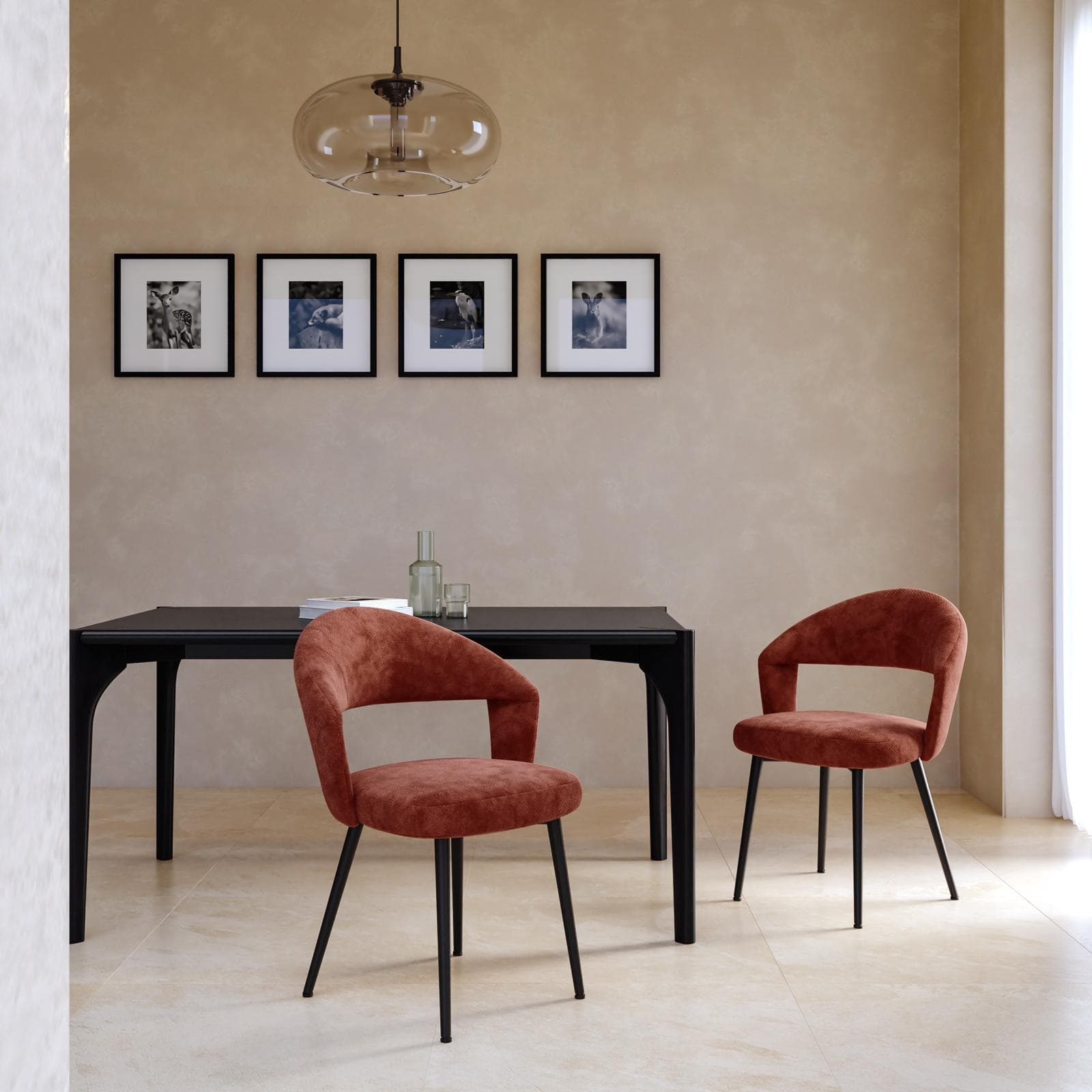 Set 2 sedie in tessuto terracotta con gambe in metallo nero - Calista