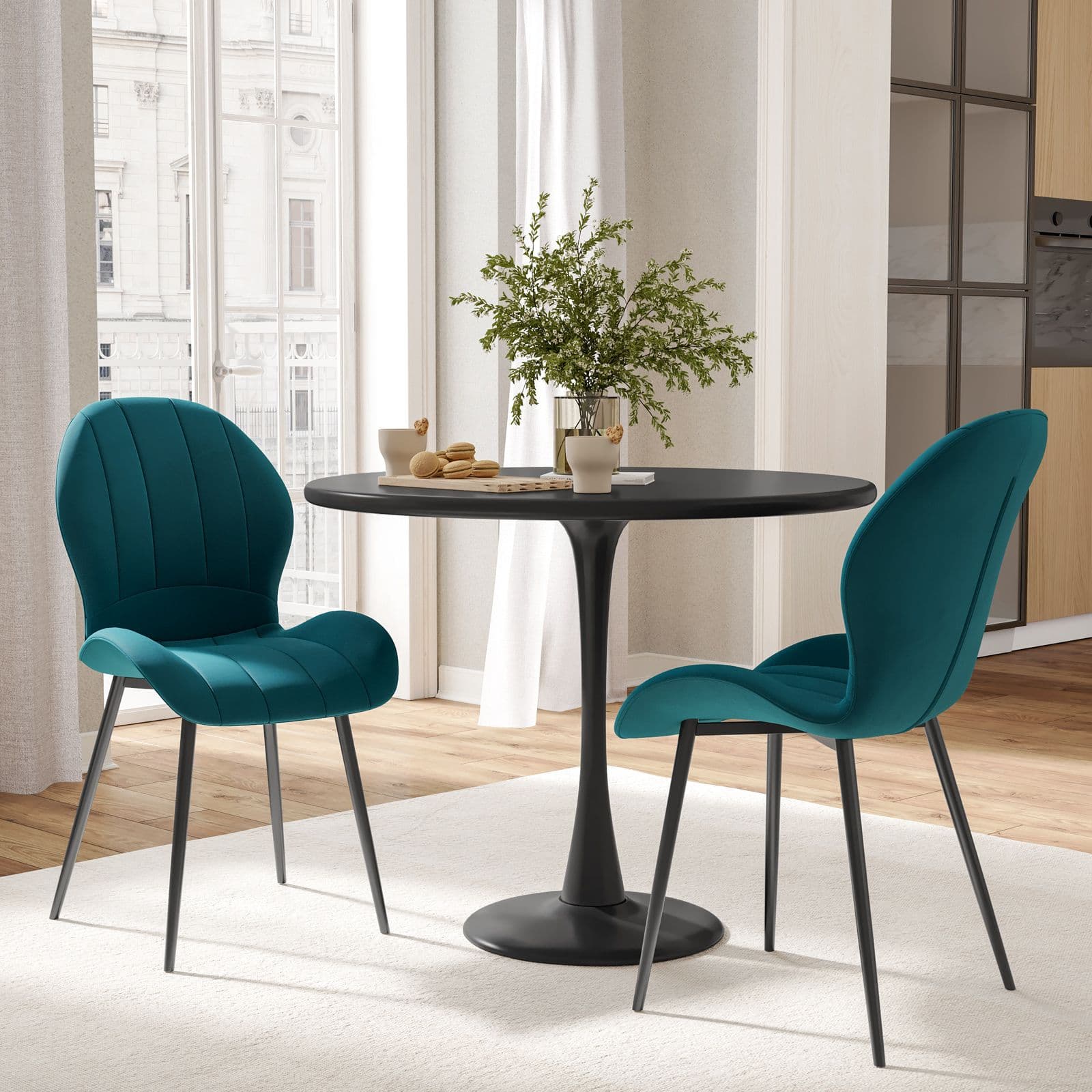 Set 2 sedie in velluto blu petrolio con gambe in metallo nero - Beatrix