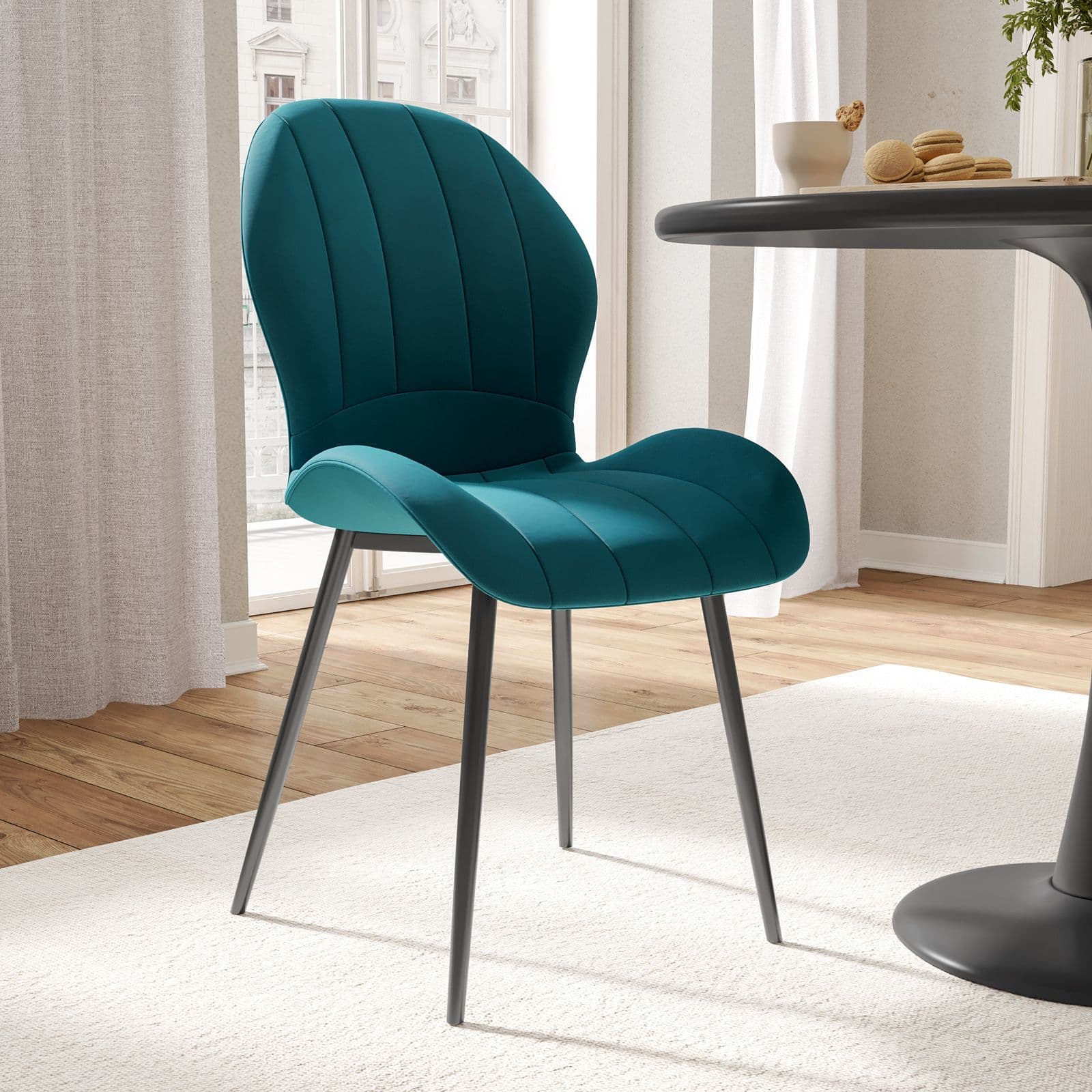 Set 2 sedie in velluto blu petrolio con gambe in metallo nero - Beatrix