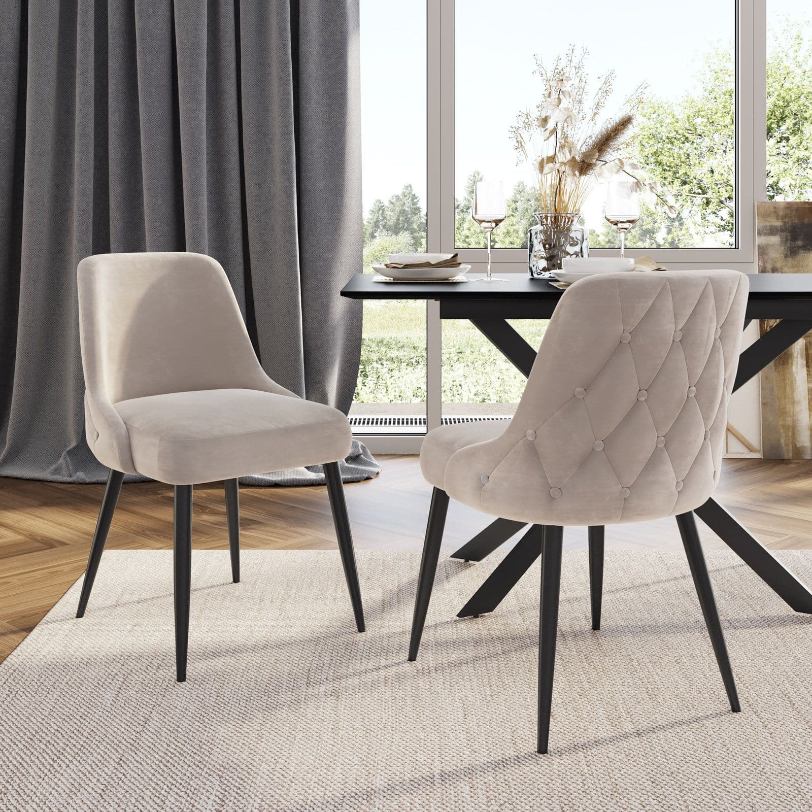 Set 2 sedie in velluto grigio chiaro con gambe in metallo nero - Accent