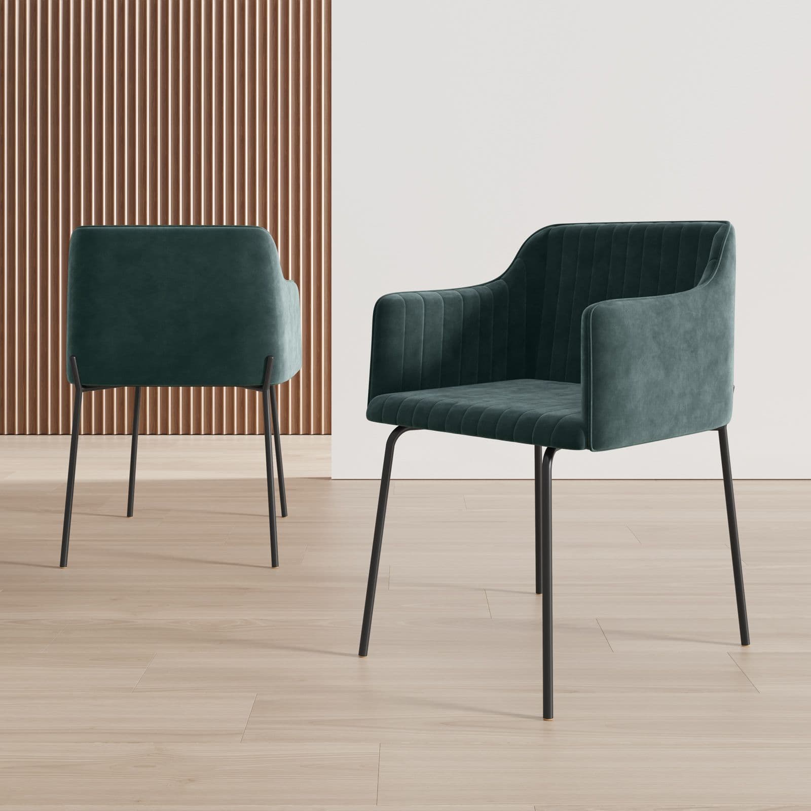Set 2 sedie in velluto verde scuro e gambe in metallo nero - Vanus