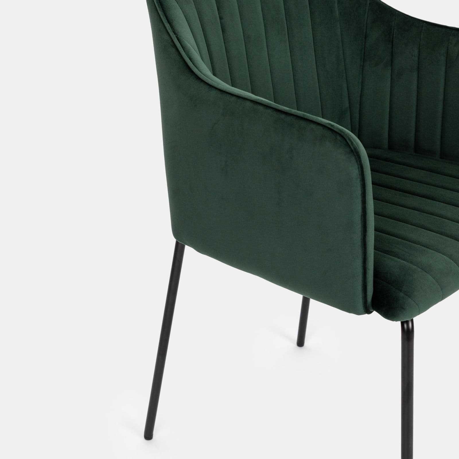 Set 2 sedie in velluto verde scuro e gambe in metallo nero - Vanus